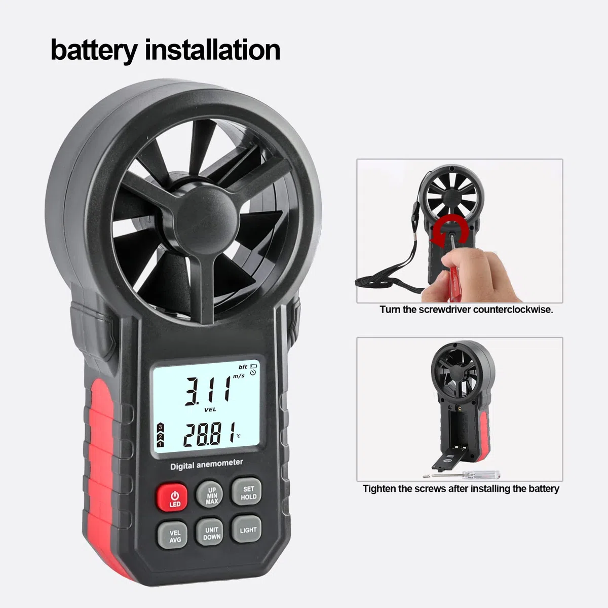 Anemómetro digital portátil, medidor de flujo de aire CFM para ventiladores HVAC, tiro/drone, medidor de viento, medidor de velocidad del flujo de aire con sensor de temperatura