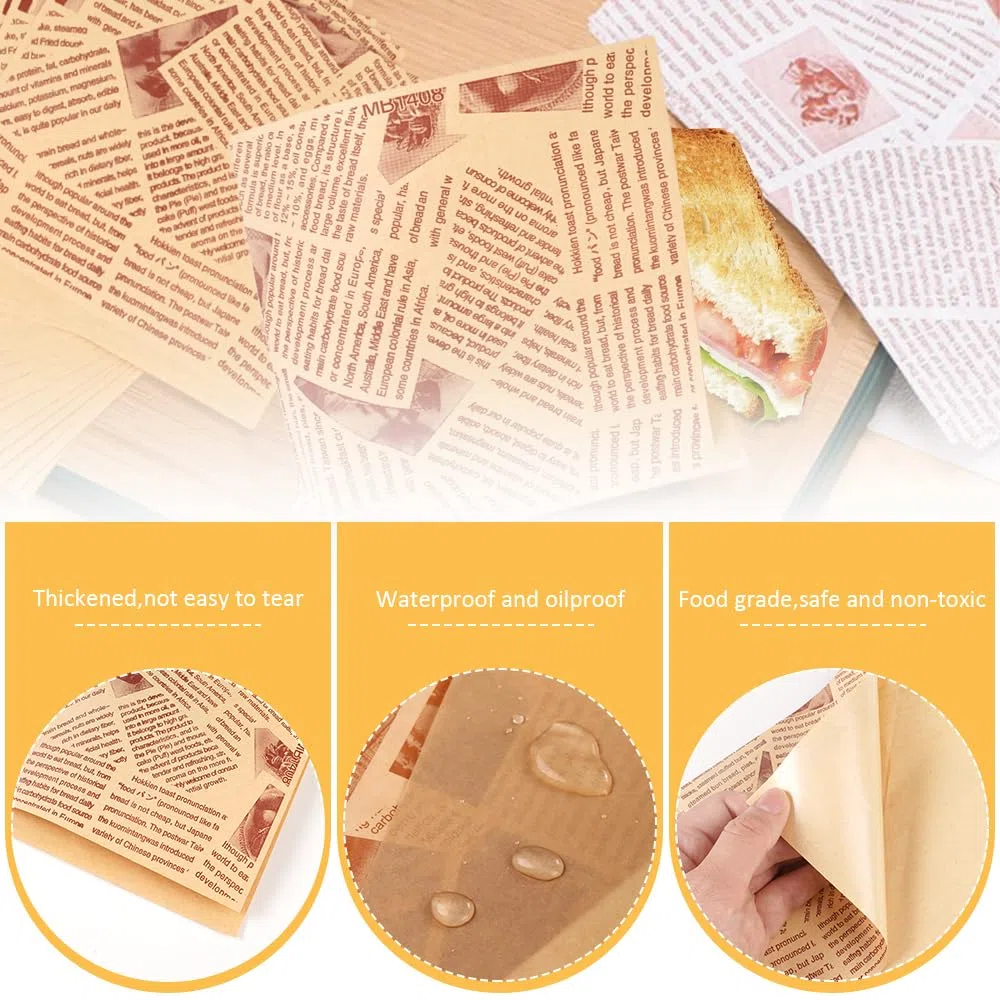 200 Piezas Bolsa de Papel para Envolver Alimentos, 15 x 15 cm Bolsas de Papel para Hamburguesas Sándwich, Bolsas de Comida a Prueba de Grasa, Papels Hamburguesa Antigrasa