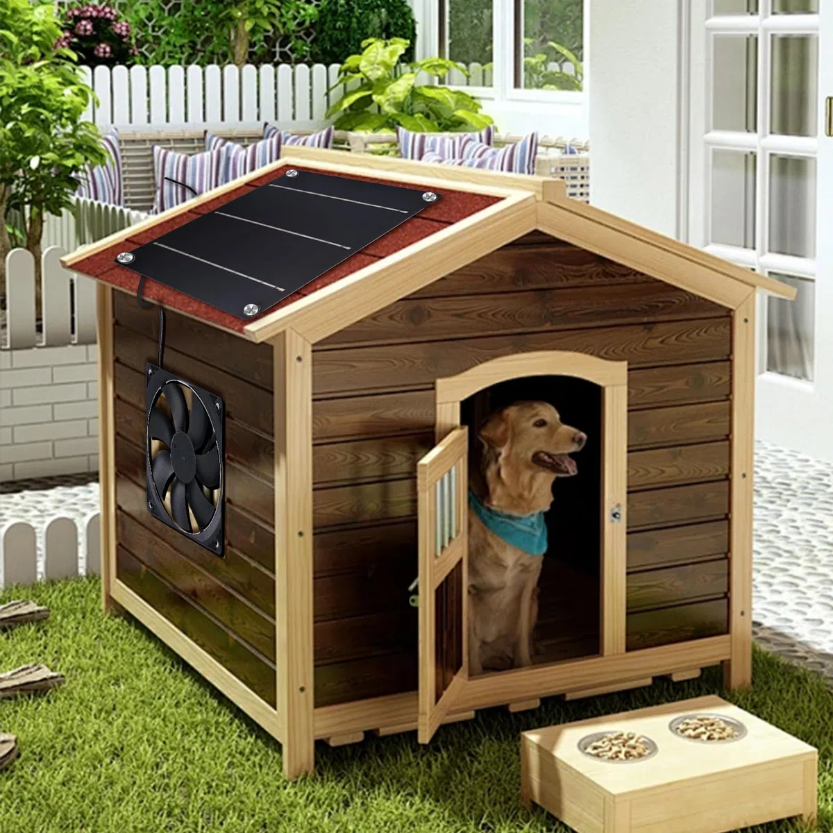 BuyWeek Ventilador de Escape Solar de 6W 6V Circulación del Aire de Enfriamiento Silencioso Ventilador Versátil Alimentado por Panel Solar para Mascotas