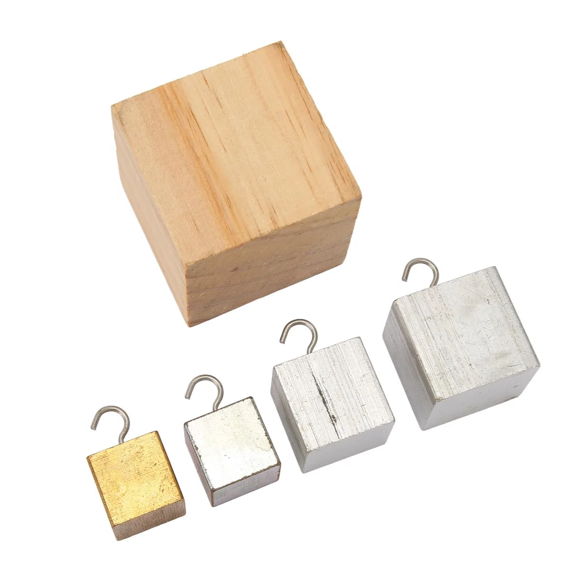 Qcwwy Juego de Bloques Educativos de 5 Cubos de Densidad para Experimentos Físicos y Educación Científica con Cobre, Hierro, Aluminio en Caja de Plástico