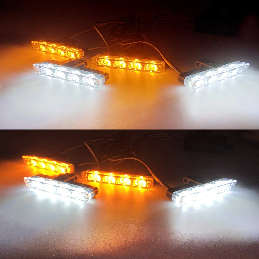 4x4 LED 4 en 1 Remoto Inalámbrico Luz de Advertencia Estroboscópica DC12V Intermitente de Emergencia Lámpara de Baliza Advertencia Estroboscópica Luz Externa de Emergencia（Blanco y Ámbar）