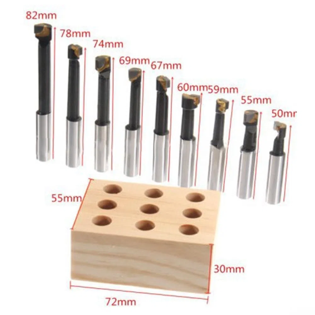 Barras de mandrinar de vástago, juego de 9 barras de mandrinar de aleación de 12 mm para taladro de 50 mm para barra de perforación cónica MT3-M12 para fresado de torno