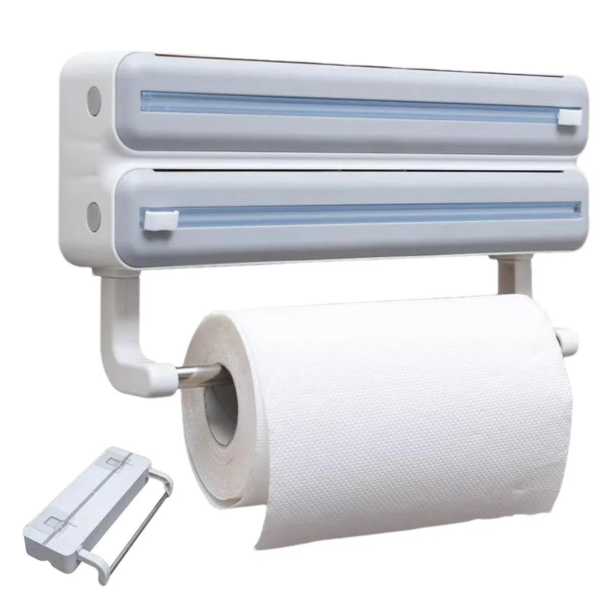 Dispensador de película de Alimentos - Organizador de película | Soporte de Pared para Cortador, dispensador de de Almacenamiento de Embalaje con Cortador con Soporte para pañuelos amigable para