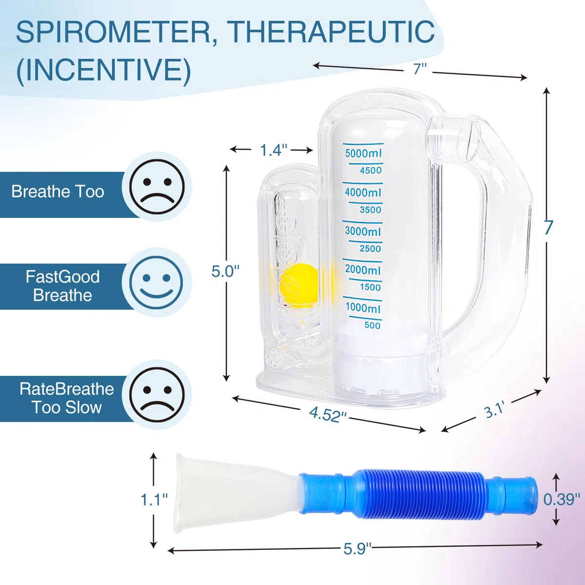 Espirómetro de incentivo, espirómetro de incentivo, dispositivo de ejercicio de respiración para adultos, para pulmones, entrenador de respiración profunda para niños y adultos, medición de capacidad