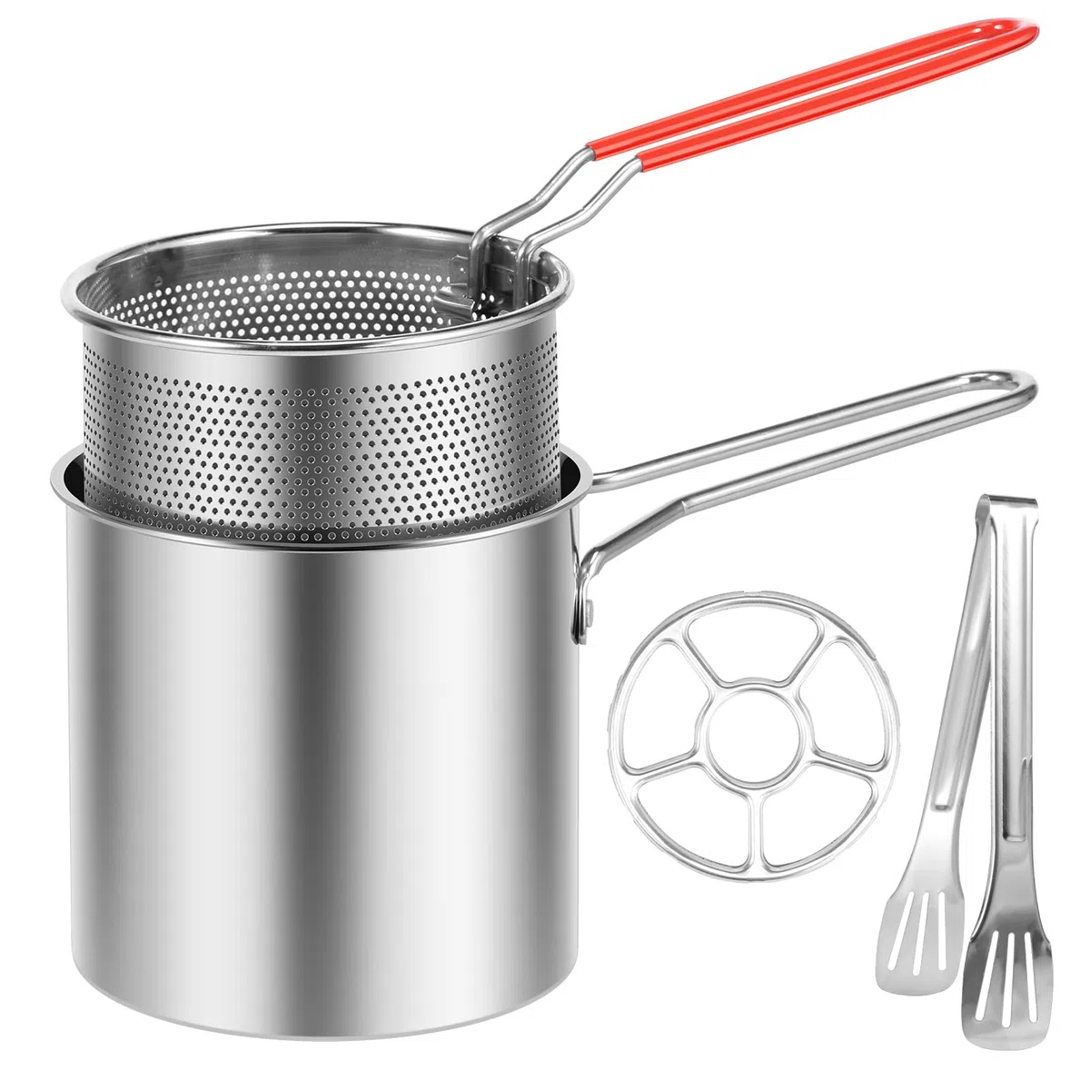 Freidora profunda de acero inoxidable 304 con colador 1200 ml, mini freidora de aceite con asa, utensilios de cocina multifuncionales, sartén para patatas fritas y tempura
