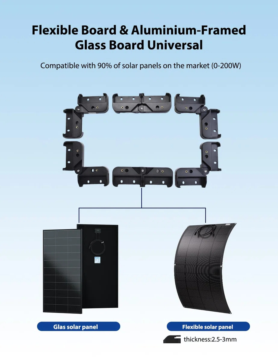 ECO-WORTHY Soporte Panel Solar con Refrigeración Suspendida (instalación rápida) Compatible con Placa Solar Fexible & Panel Solar 200W Adecuado para autocaravanas, tejados y barcos