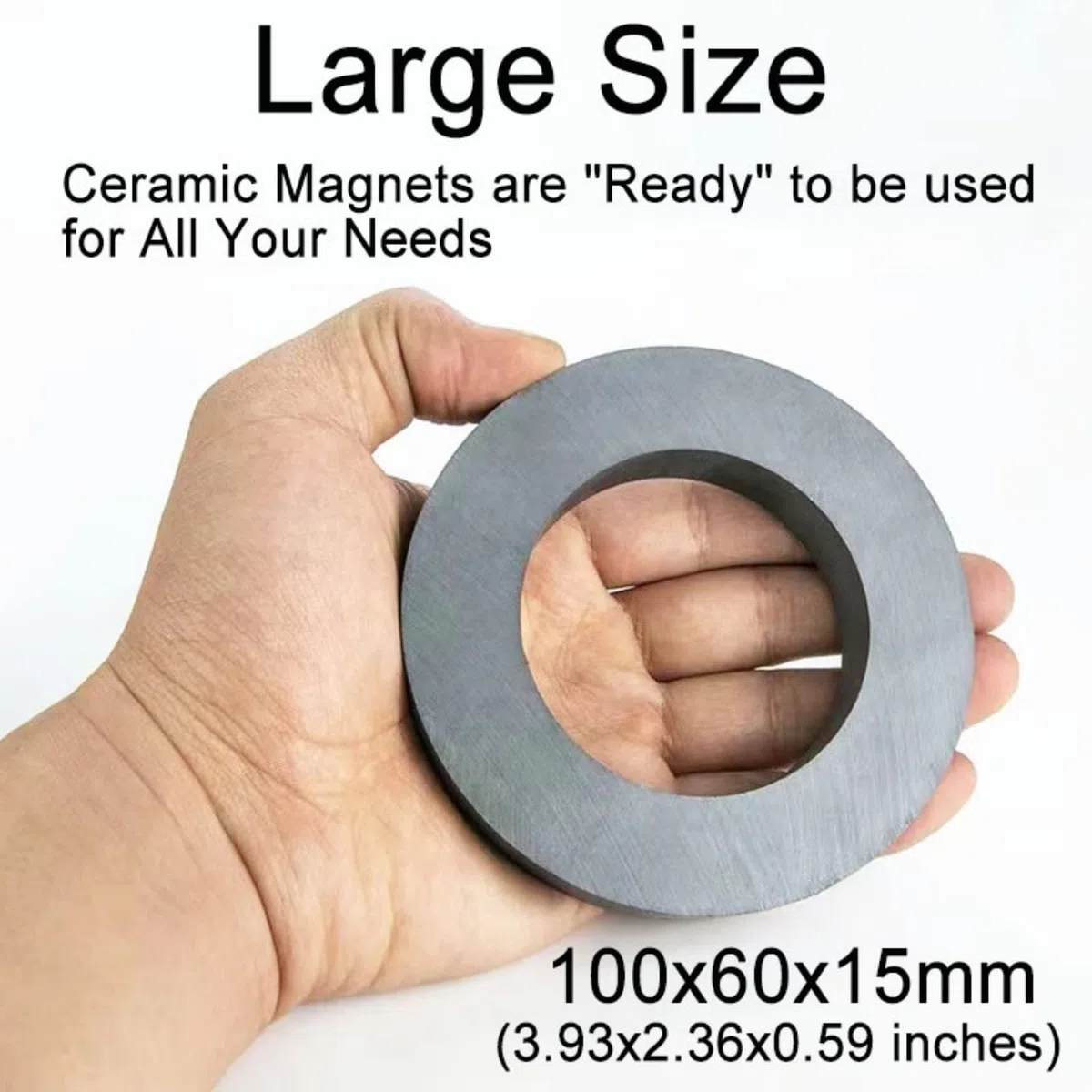 Magnetos cerámicos de anillo de gran tamaño, orificios de cinta magnética de anillo de ferrita industrial para experimentos científicos - OD100mm xID60mm x15mm (1pcs)