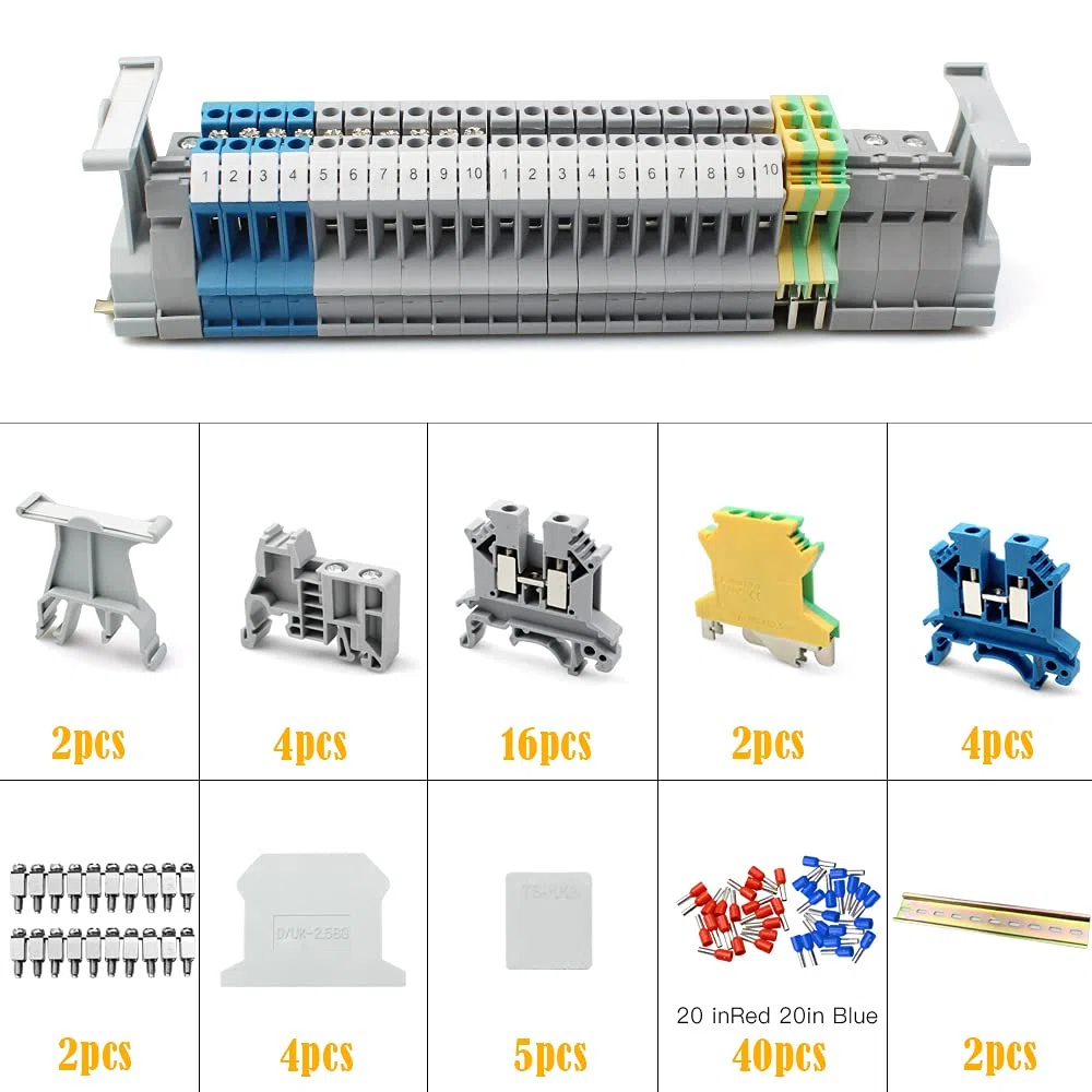 Kit de Bloque de Terminales Universal Kit de Bloques de Terminales de Riel DIN UK-2.5B para Proyectos de Automatización, Garaje, Proyectos de Bricolaje, Transformación de Circuitos, etc