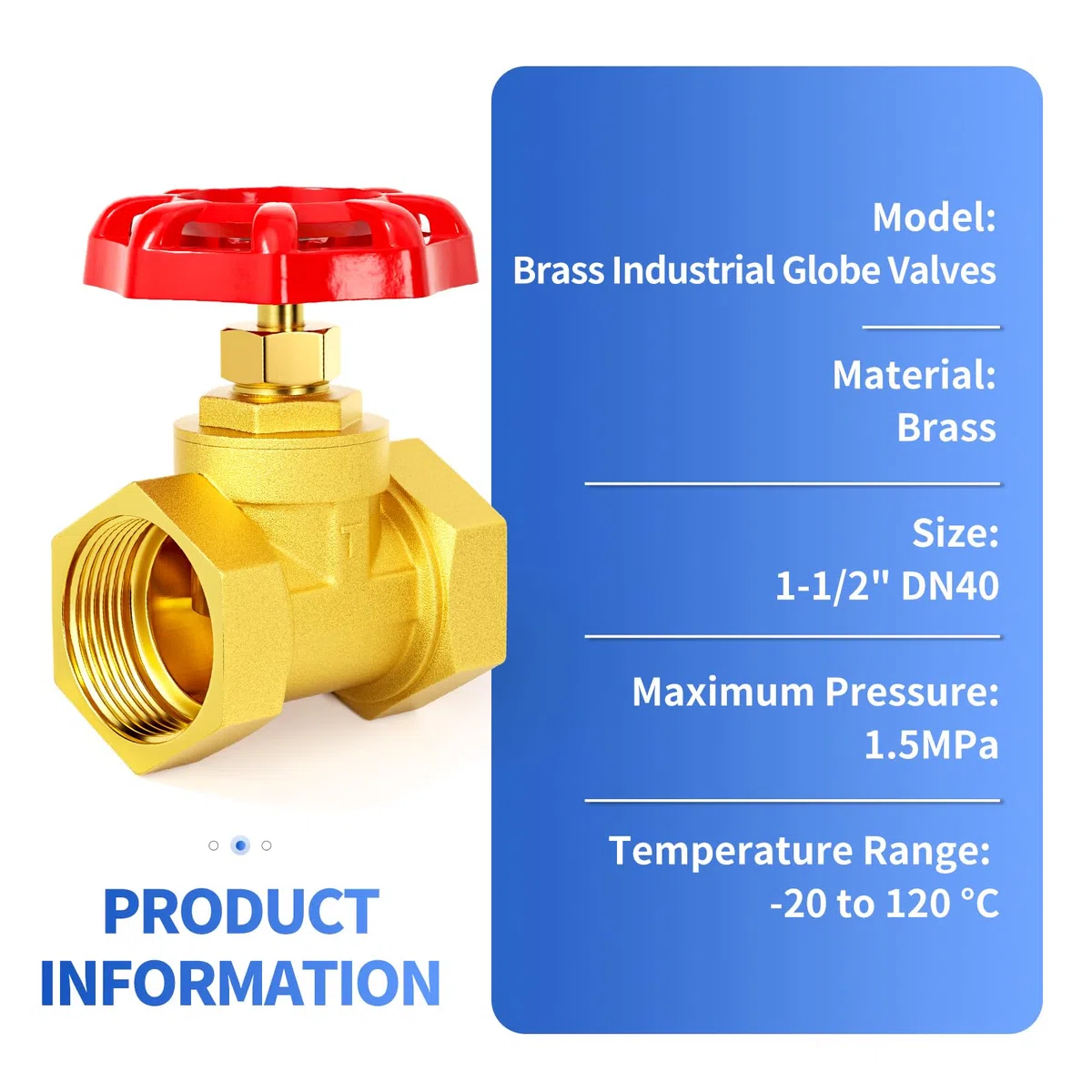 Válvula de globo industrial de latón de alta resistencia de 1-1/2" BSP con manija de rueda para agua, aceite y gas