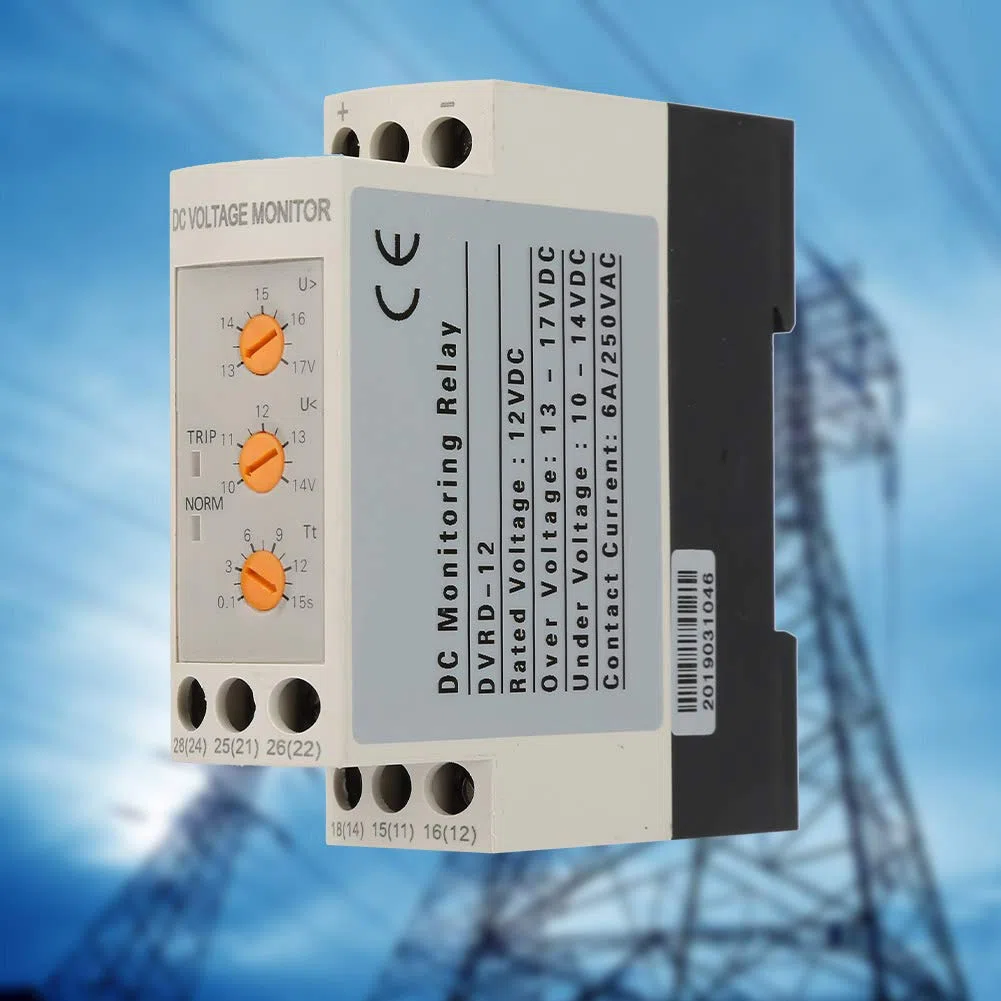 Relé de monitoreo de voltaje DC 12V/24V/36V/48V Relé de protección de sobrevoltaje y bajo voltaje Carril guía de 35MM(DC12V)
