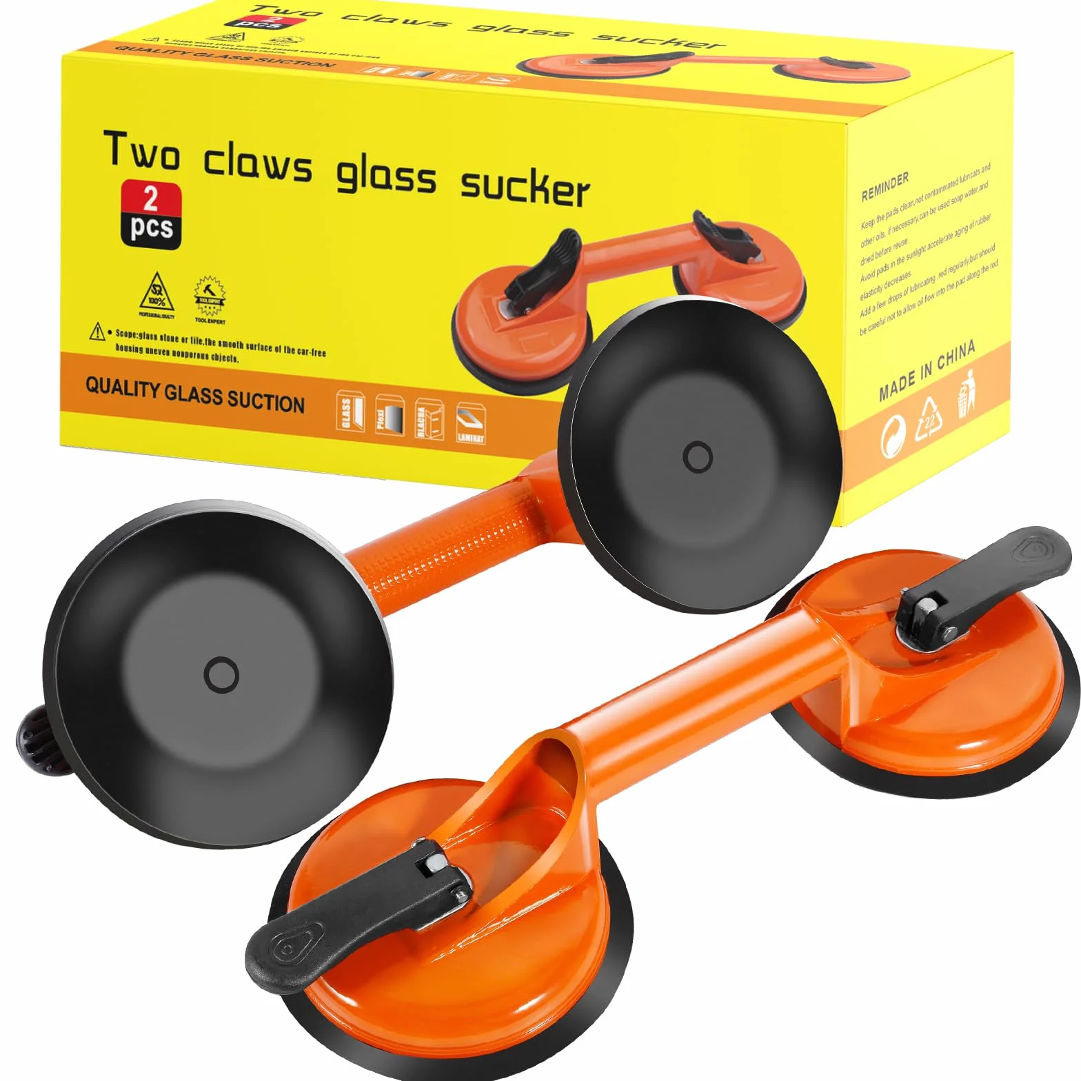 MOYKSRR Ventosas para Cristales, 2 x Mango Ventosa Doble, Elevador de Succión Resistente, Ventosa Mango con Capacidad de elevación de 100kg para Transportar Pesados, Vidrio, Pisos, Superficie Lisa
