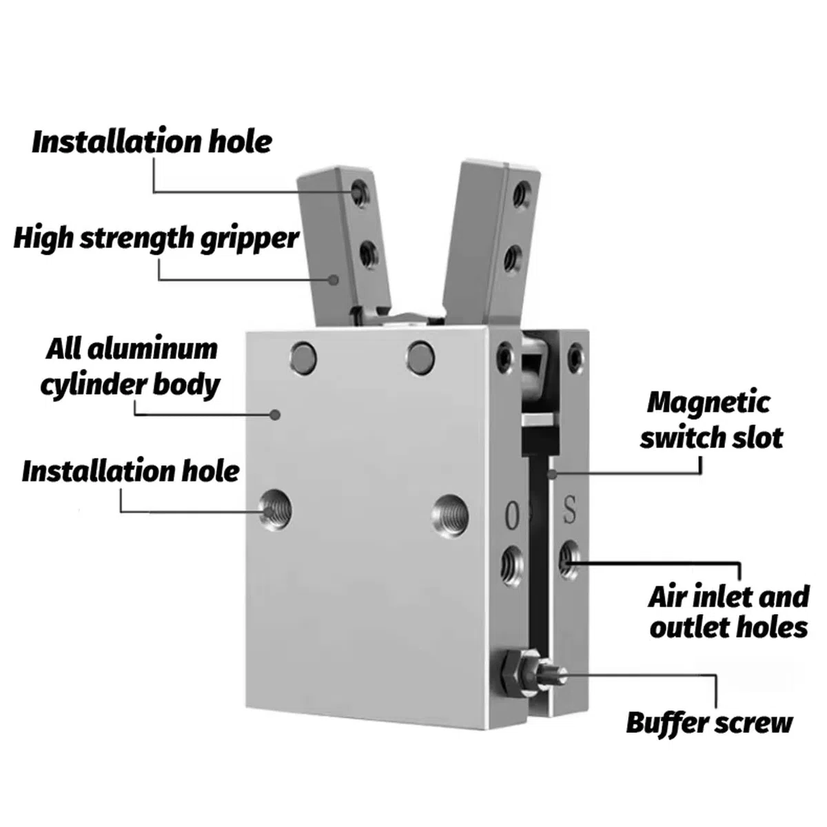 Pinza Neumática Angular MHC2, Pinza Robótica con Cilindro Neumático de Doble Acción (16D)