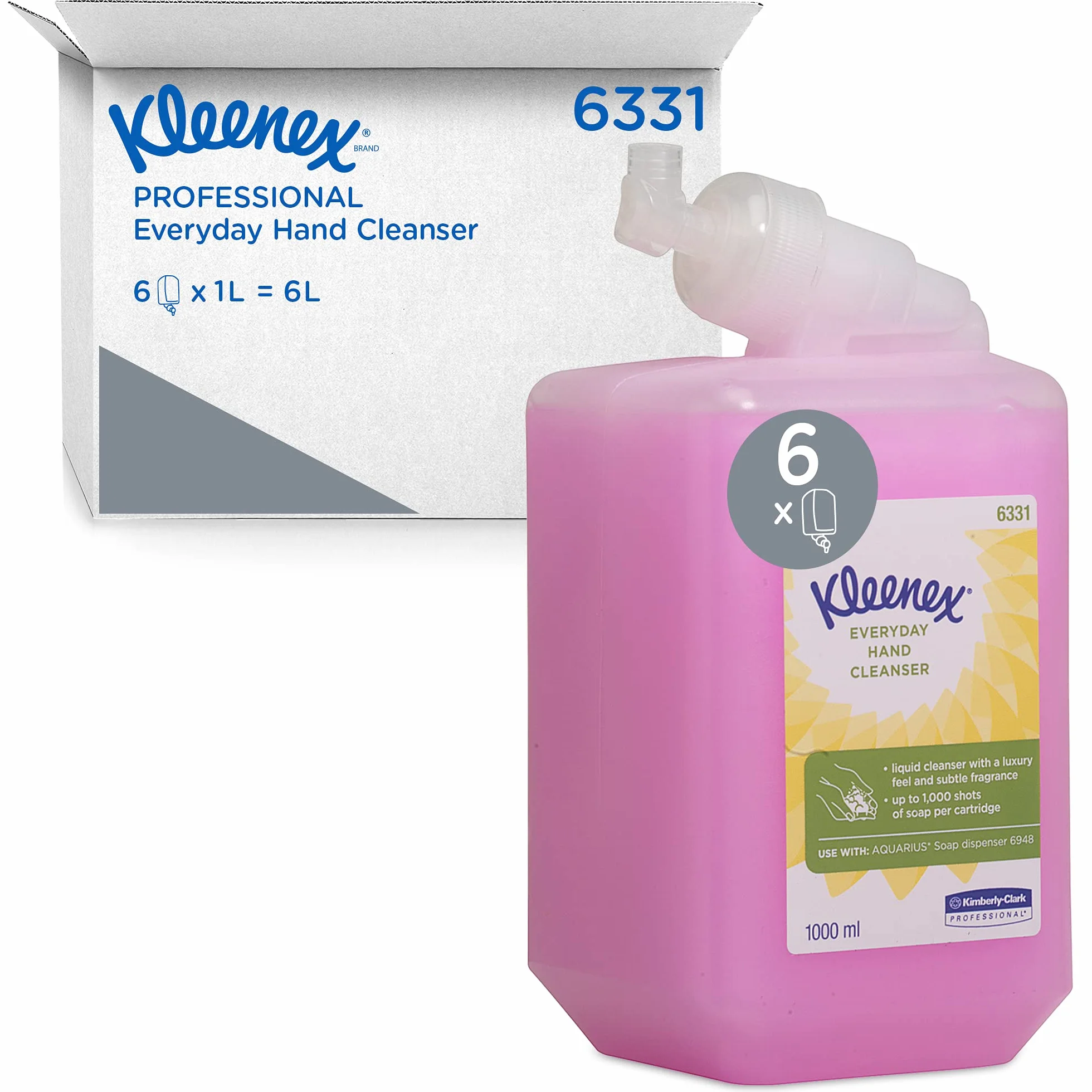 Kleenex Jabón de Manos Líquido 6331, Color Rosa, Perfumado, 6 Recambios x 1 Litro (6 total)