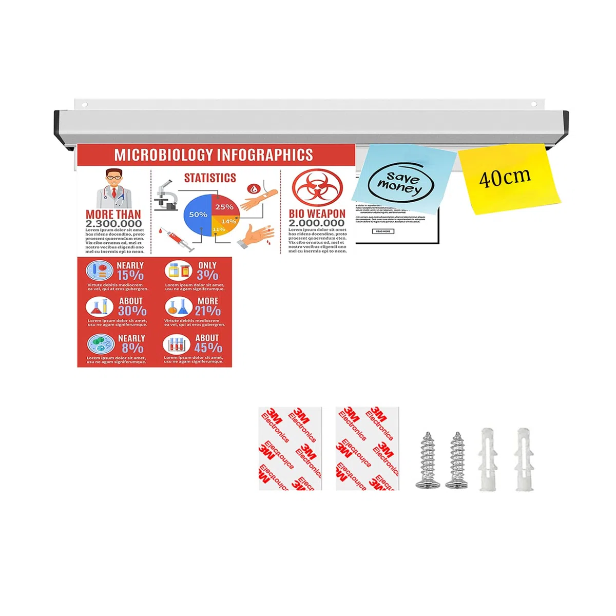 Barra Porta Comandas Cocina 40 cm de Largo Soporte Comandas Barra Sujeta Comandas Comandero Hosteleria Barra Deslizante para Colgar Comandas, Aluminio, Con Accesorios de Montaje.