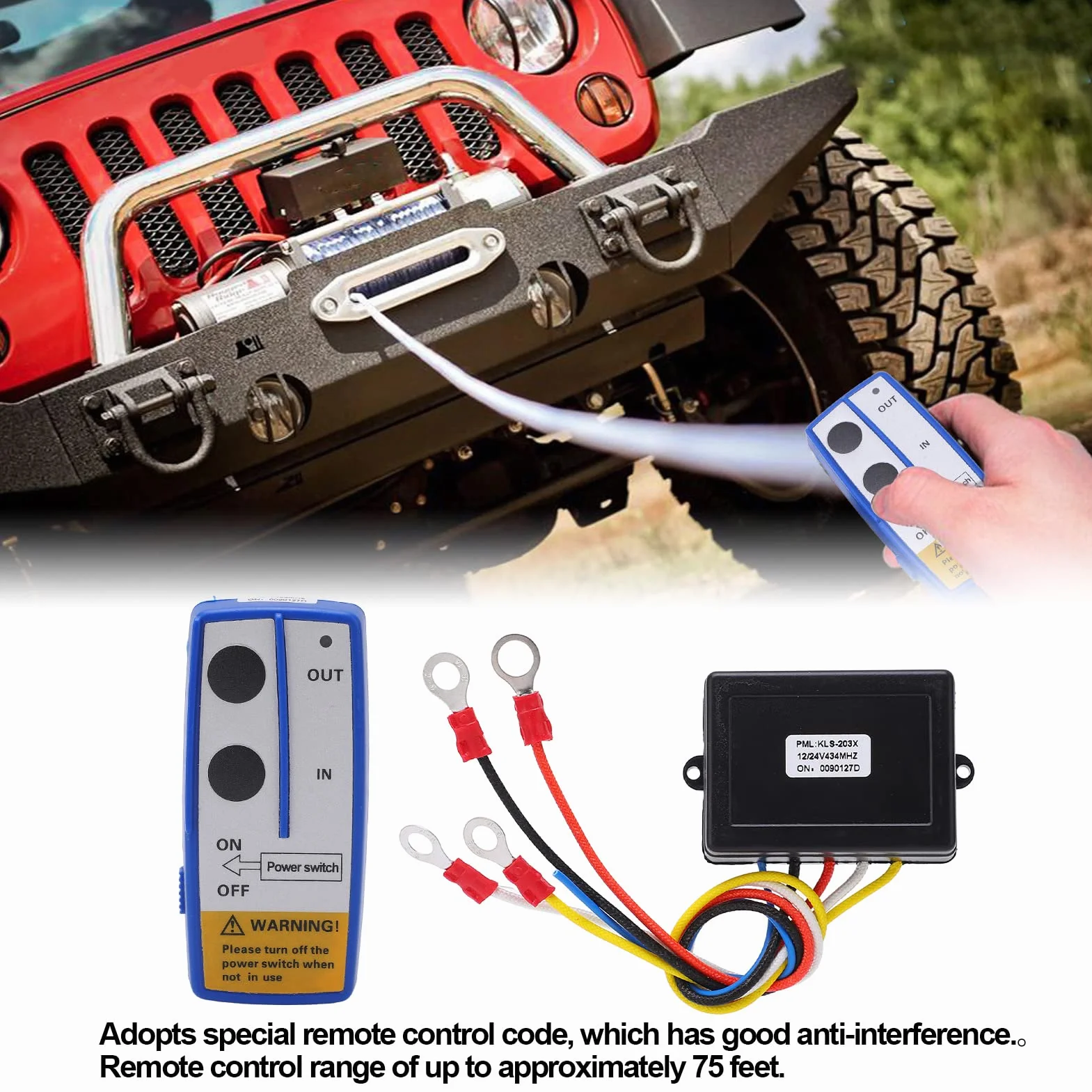 Control Remoto de Cabrestante ,Kit de Interruptor de Control Remoto Inalámbrico de Cabrestante con Receptor 12V 24V para Camión ATV SUV(azul) ,Piezas de repuesto para vehículos todoterreno/UTV