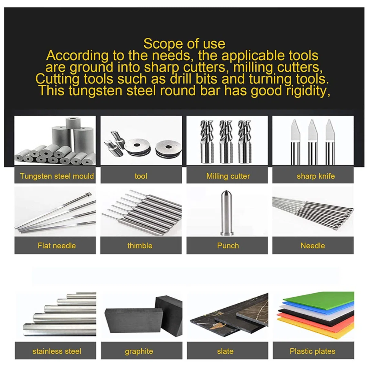 4 barras de tungsteno, longitud 250 mm, barras de metal duro, barras fijas para acabado y preprocesamiento, diámetro (0,8 mm)