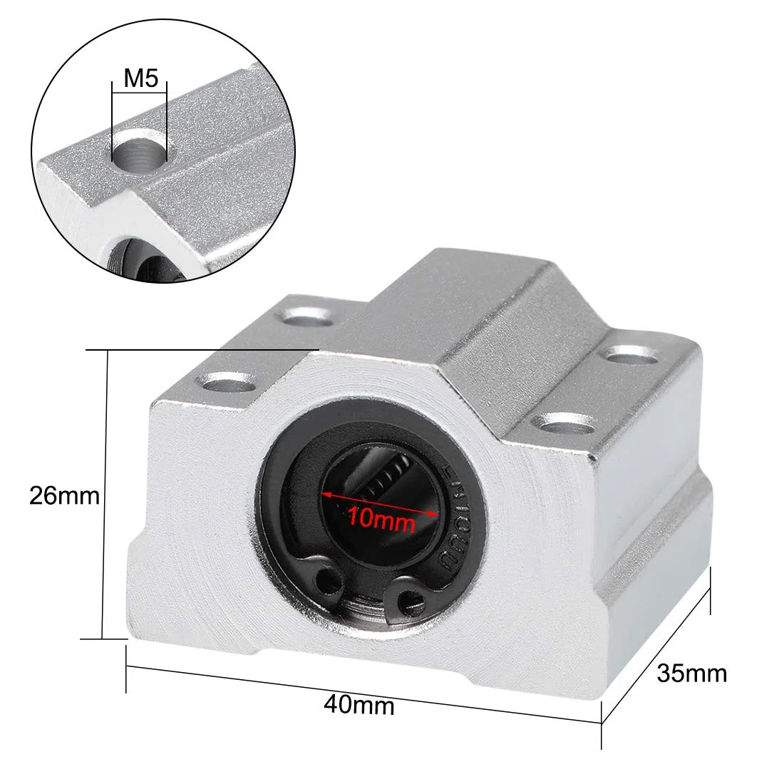 sourcing map SCS10UU Lineal Bola Rodamiento Deslizamiento Bloque Unidades, 10mm Calibre Diámetro (Paquete de 4)