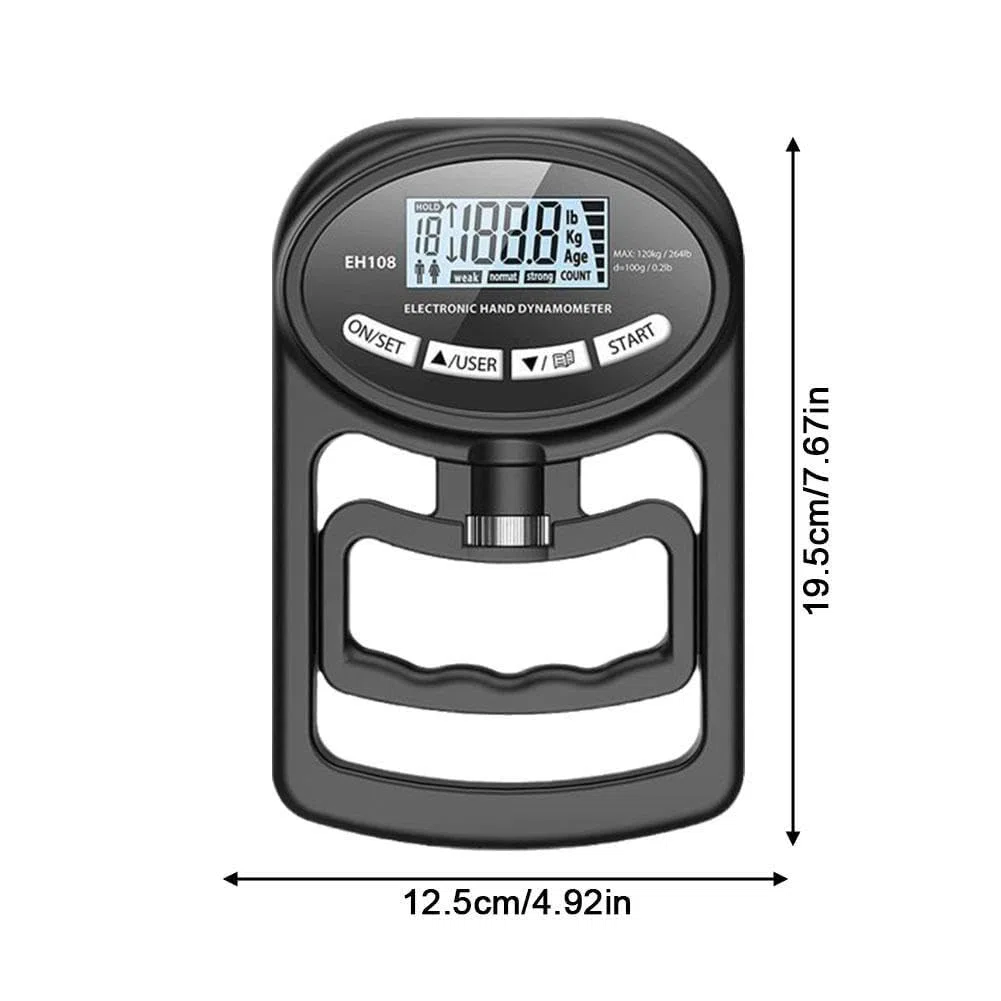 FOXCUP - Probador de fuerza de agarre, ejercitador de mano, dinamómetro digital, 120 kg, ABS negro