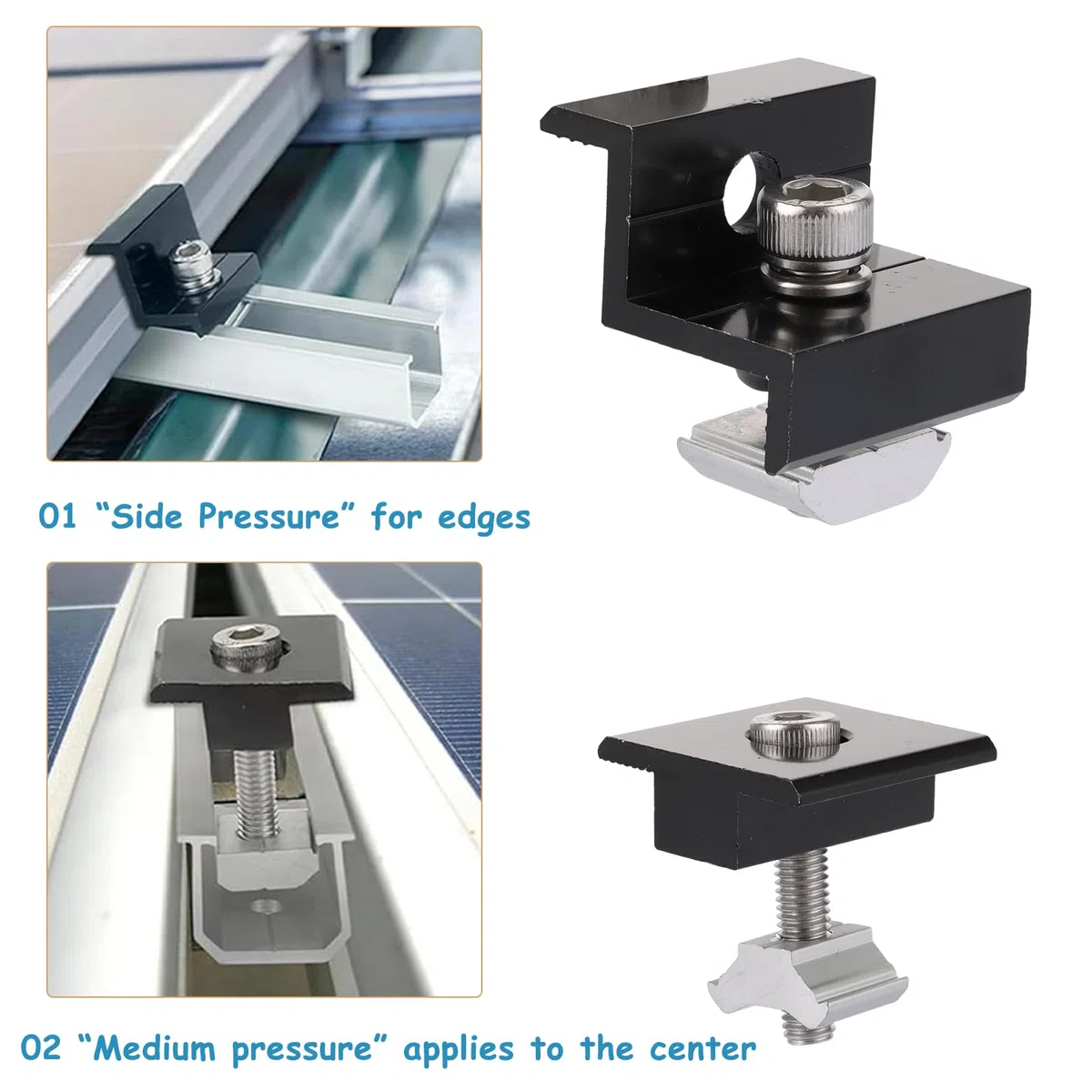Kit de 6 soportes para paneles solares, rieles de perfil de aluminio de 12 cm y accesorios negro anodizado 30-35 mm, soporte ajustable, soporte para panel solar para soporte de panel solar