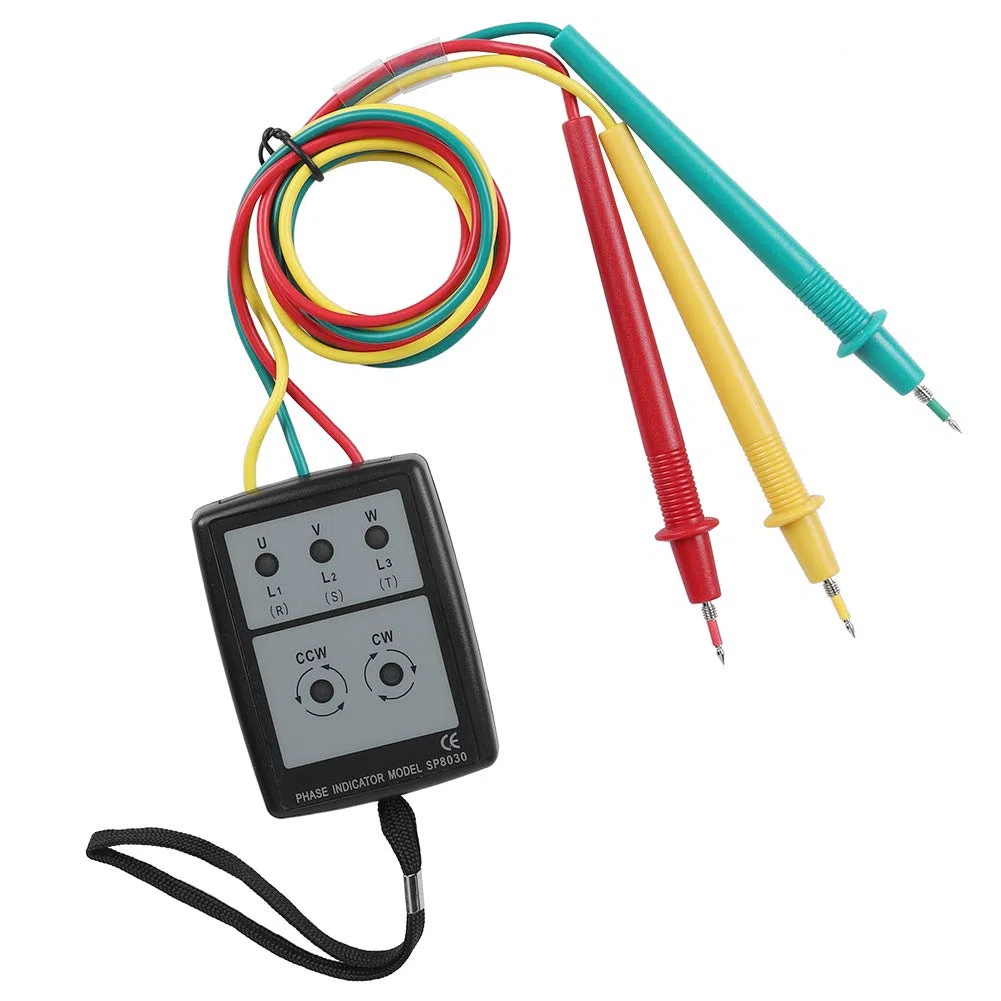 Indicador de Fases,Indicador de Rotación de Fases Digital Led,Probador de Rotación de Fases,SP8030 Medidor de Secuencia con Pinzas de Cocodrilo,200 V-480V Diseño Portátil
