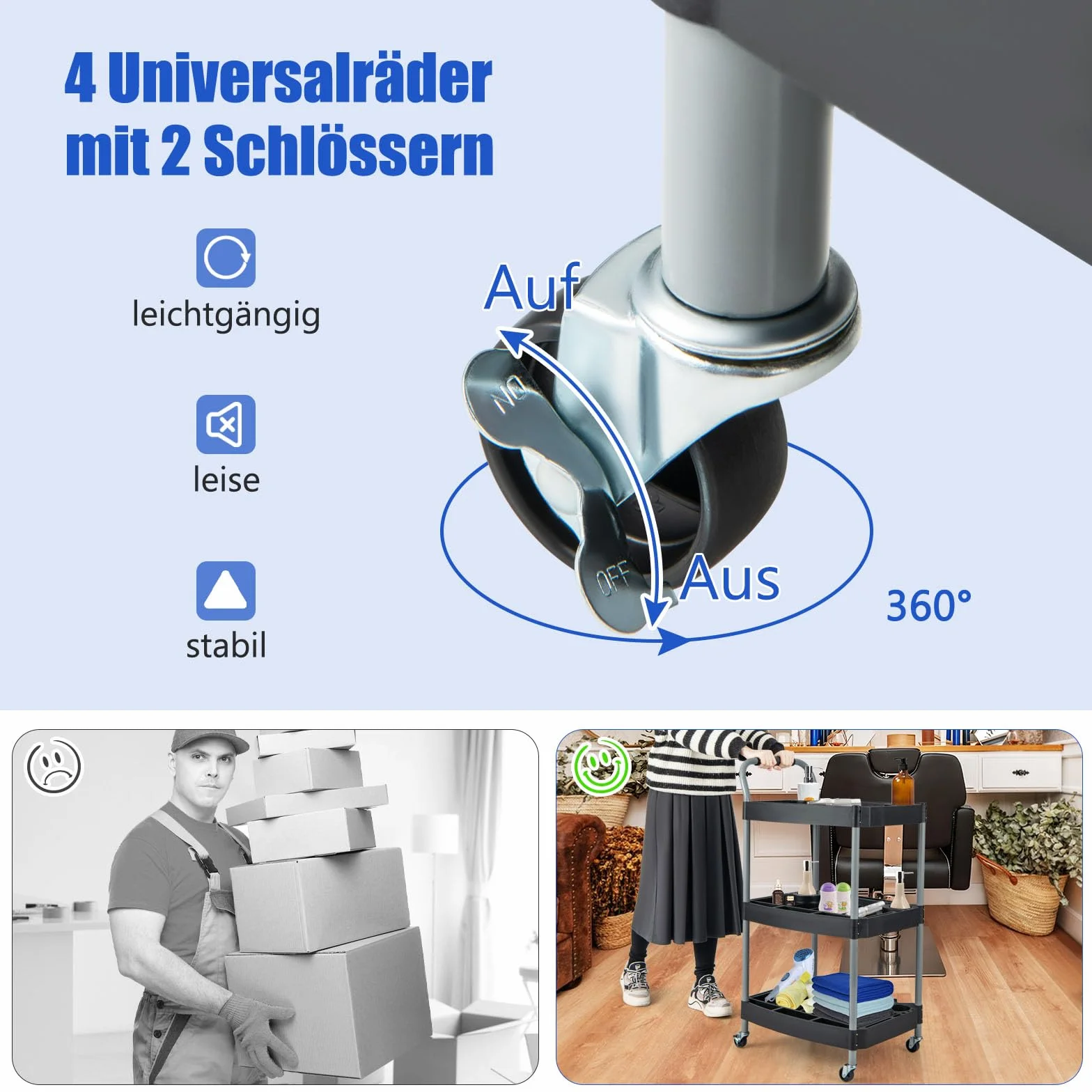 GYMAX Carro de Herramientas de 3 Niveles, Móvil con Asa, Ranura de Almacenamiento, Ruedas Universales, Organizador Resistente para Garaje, Barbería, Salón de Belleza, Taller