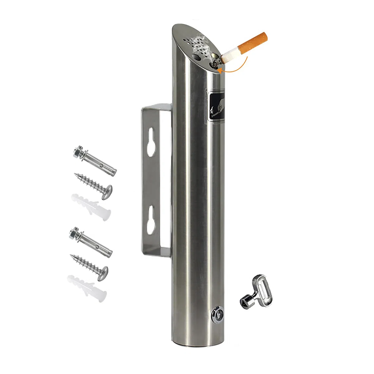 Cenicero - Cenicero de pared de acero inoxidable con cerradura, cenicero redondo de pared para exteriores, para terraza, restaurante, hotel y oficina