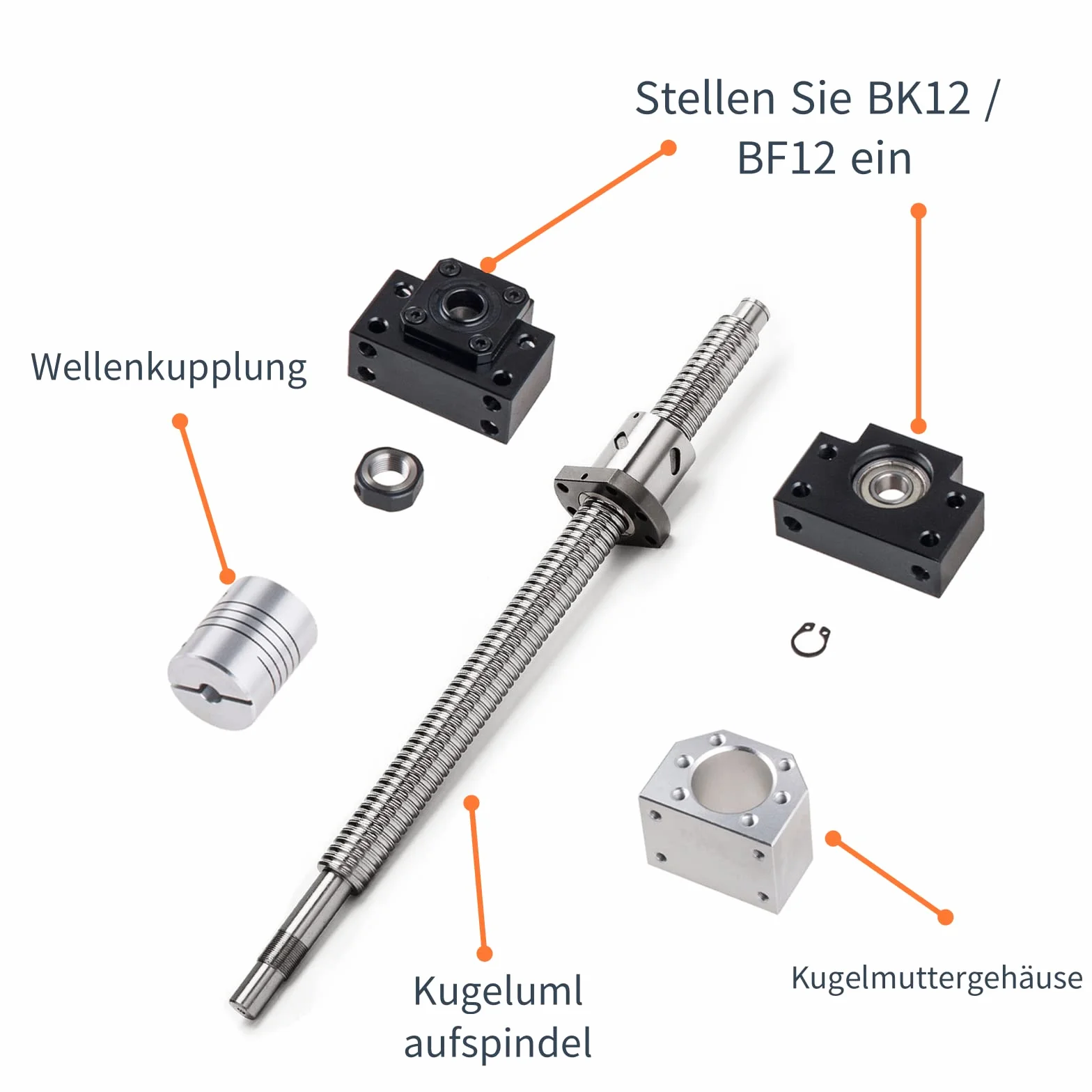 Husillo de bola SFU1605 de 900 mm de rosca de acero inoxidable husillo de bola con soporte BK12/BF12, carcasa de madre y embrague para automatizados