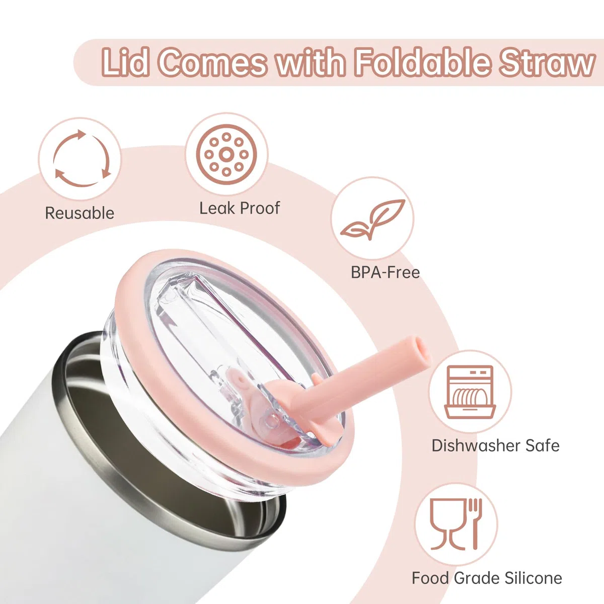 Tapa Stanley Anti Goteo 40 oz Con 2 Paja - Repuesto de Vasos a Prueba de Fugas y Polvo - Rosa