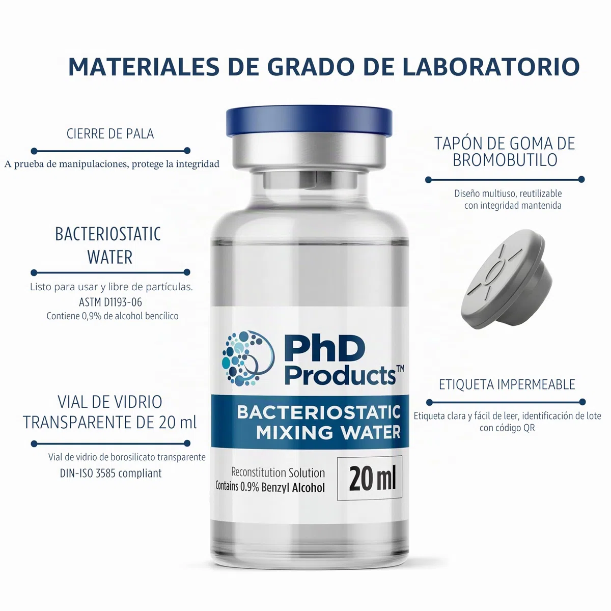 Diluyente Bacteriostático - 20 ml - Solución reconstitucional ultra limpia - Laboratorio UE