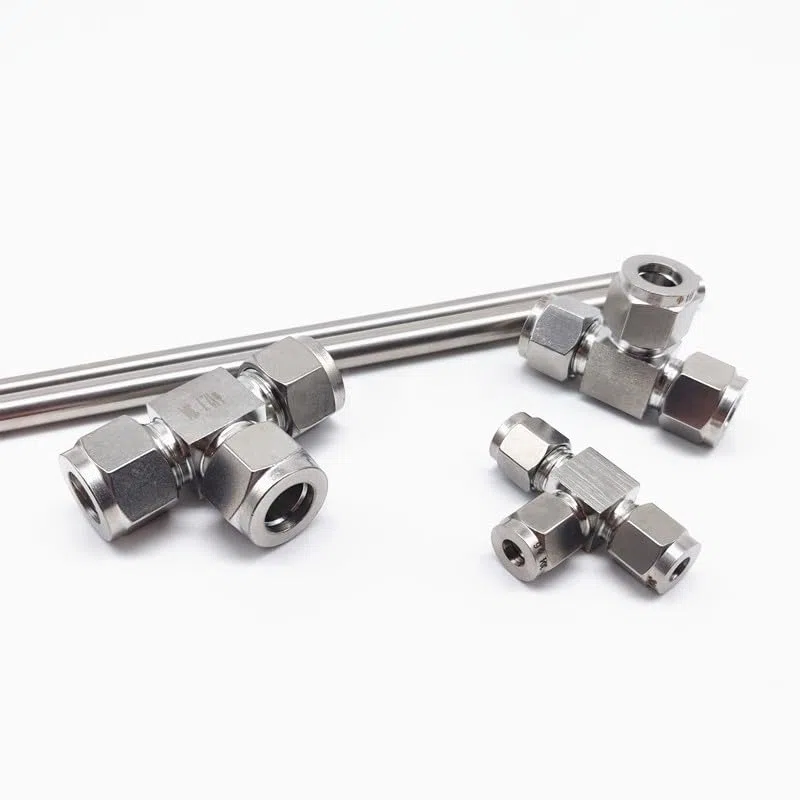 1 pieza de te de doble férula de acero inoxidable 304, tubo de 10 mm, conexión hexagonal de 3 vías, junta tipo T hexagonal