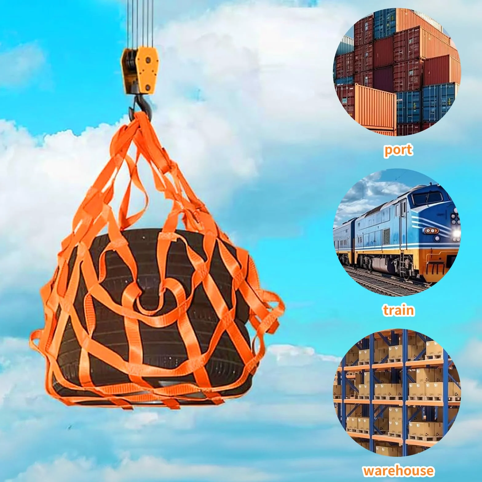 Red de Elevación de Carga 1x1m con 300kg Capacidad - Malla de Poliéster Resistente para Transporte y Seguridad Industrial con 4 Correas de 1m - Ideal para Almacenes, Talleres y Construcción