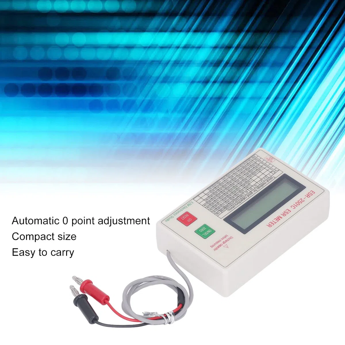 Medidor de Condensadores ESR, Medidor digital de capacitancia con pantalla LCD y apagado inteligente, medidor de circuitos ESR de alta precisión Medidor de Pruebas Eléctricas