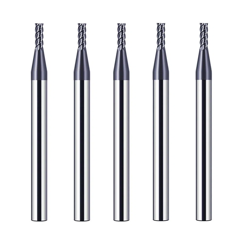 Fresa de carburo (2 mm, 4 dientes/filos, HRC 55, Altin, negro, revestimiento CNC, fresado en punta, VHM, para acero metálico, madera acrílica, plástico