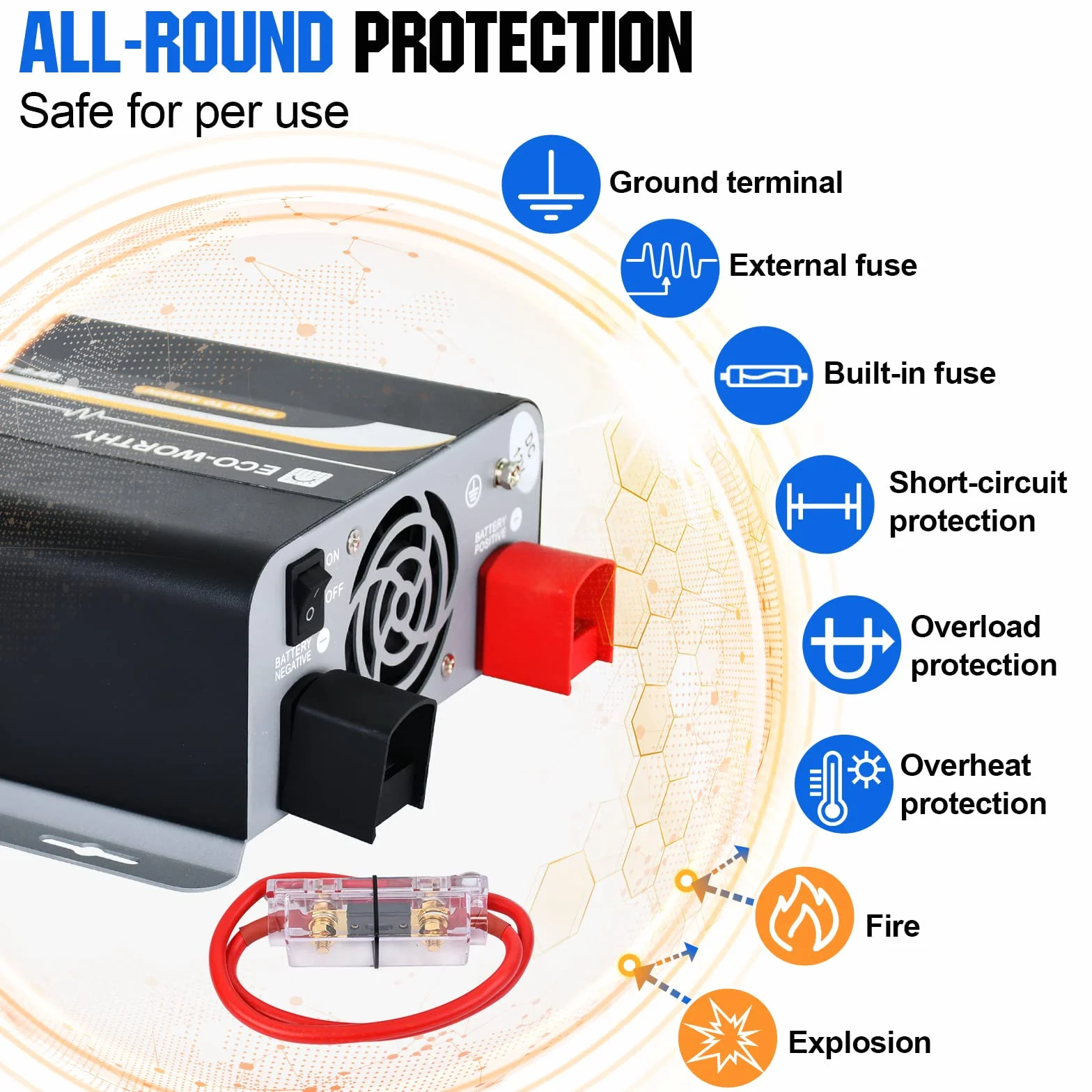 ECO-WORTHY - Inversor Solar de 600 W, Onda para Coches, autocaravanas, caravanas, Camping y Sistema Solar