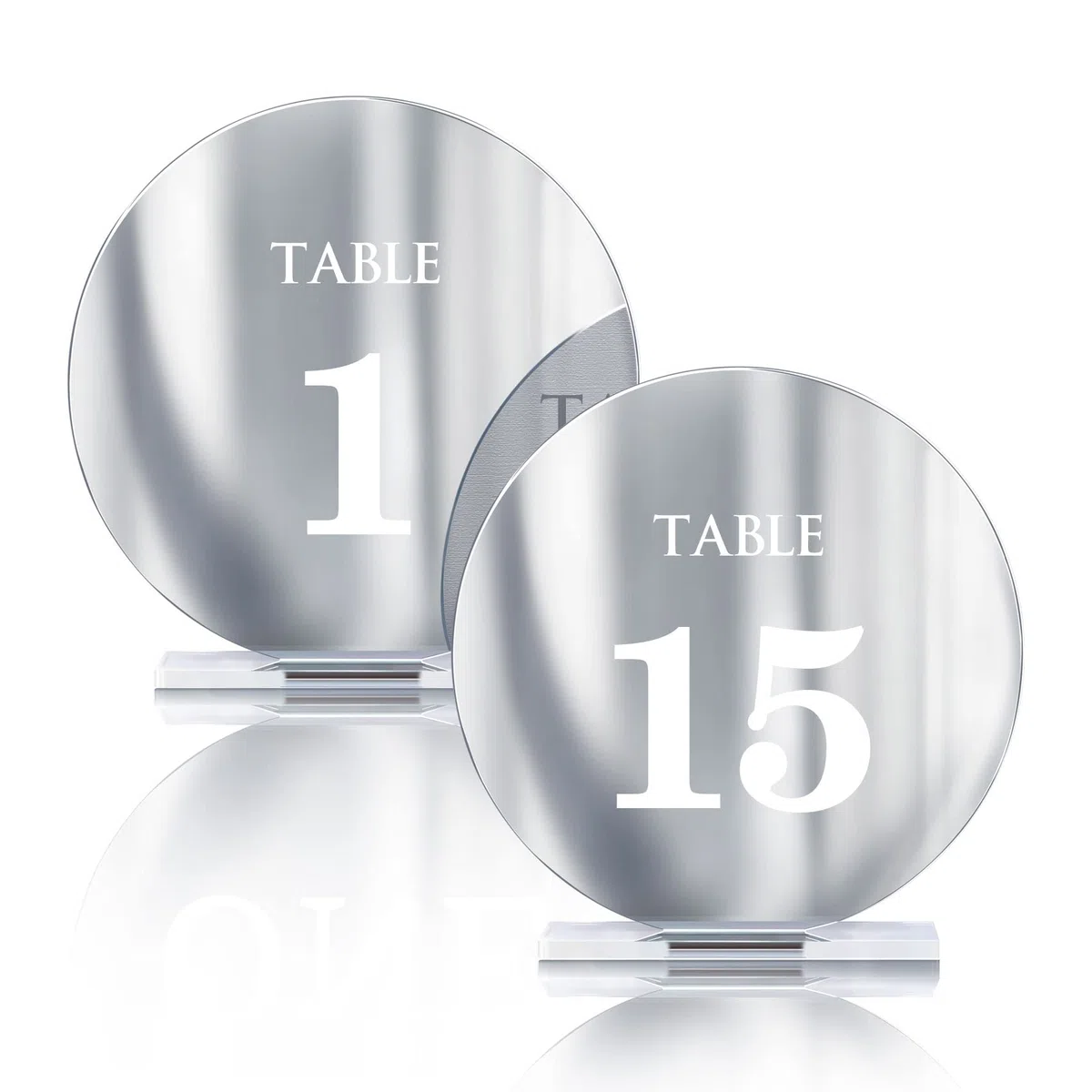 Números acrílicos para mesa de boda del 1 al 15 con soportes, 4.8 pulgadas de espejo redondo dorado para recepción de boda, fiesta, evento, decoración de centros de mesa (plata, 1-15)
