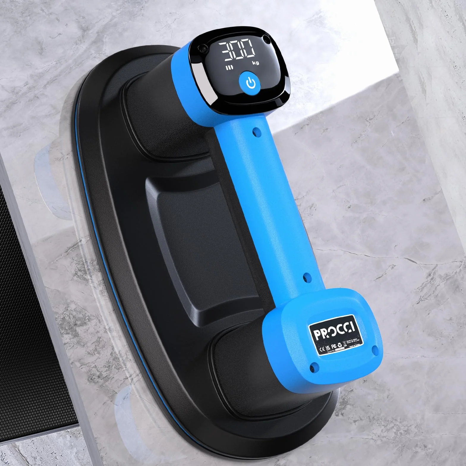 Ventosa Eléctrica para Azulejos, Vidrio, Mármol – 2 Motores Potentes, 300KG de Succión Fuerte, Pantalla LCD, Batería 4500mAh, 12h de Autonomía, 26cm, Ideal para Superficies Lisas y Rugosas