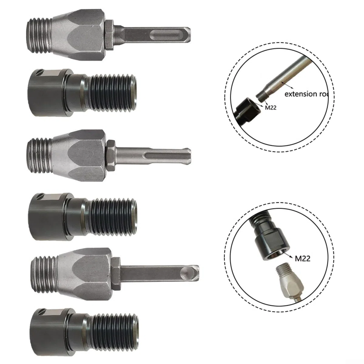 Adaptador de rosca para brocas de núcleo de taladro, convertidor M22 a 1-1/4-7 con cabezal de conversión, adaptador de plataforma de perforación de agua, con adaptador dividido (B)