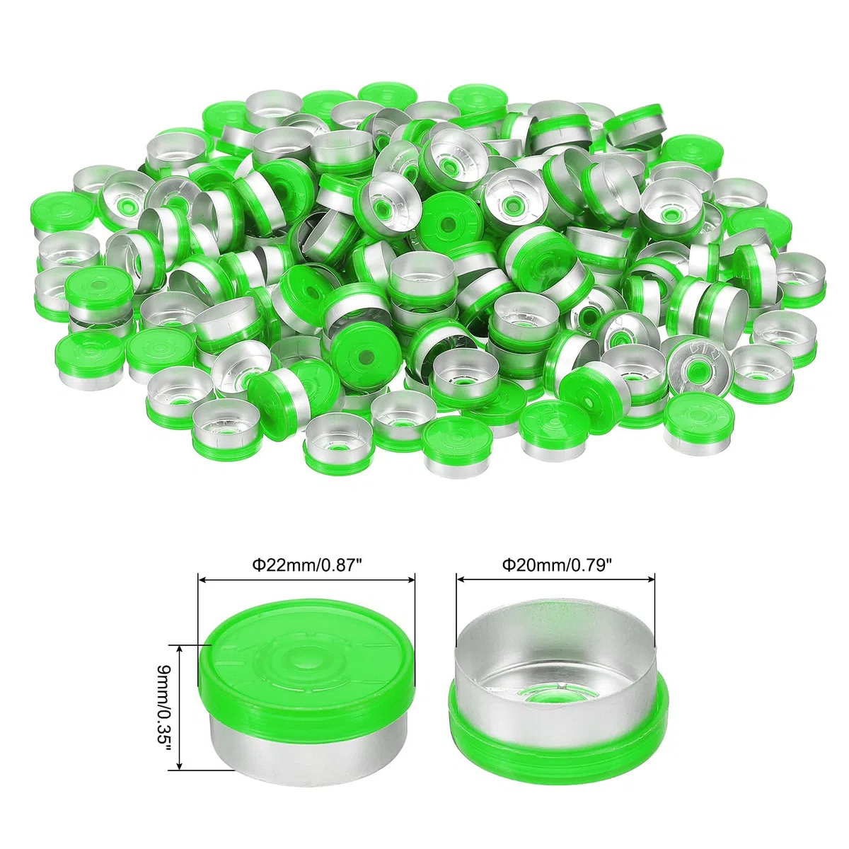 PATIKIL Tapas 20 Mm Apertura Rápida, 200 Pcs Tapas Apertura Rápida Sellos Apertura Rápida Sellos Para Viales Apertura Rápida Tapas Plástico Y Aluminio Para Viales Vidrio Laboratorio, Verde