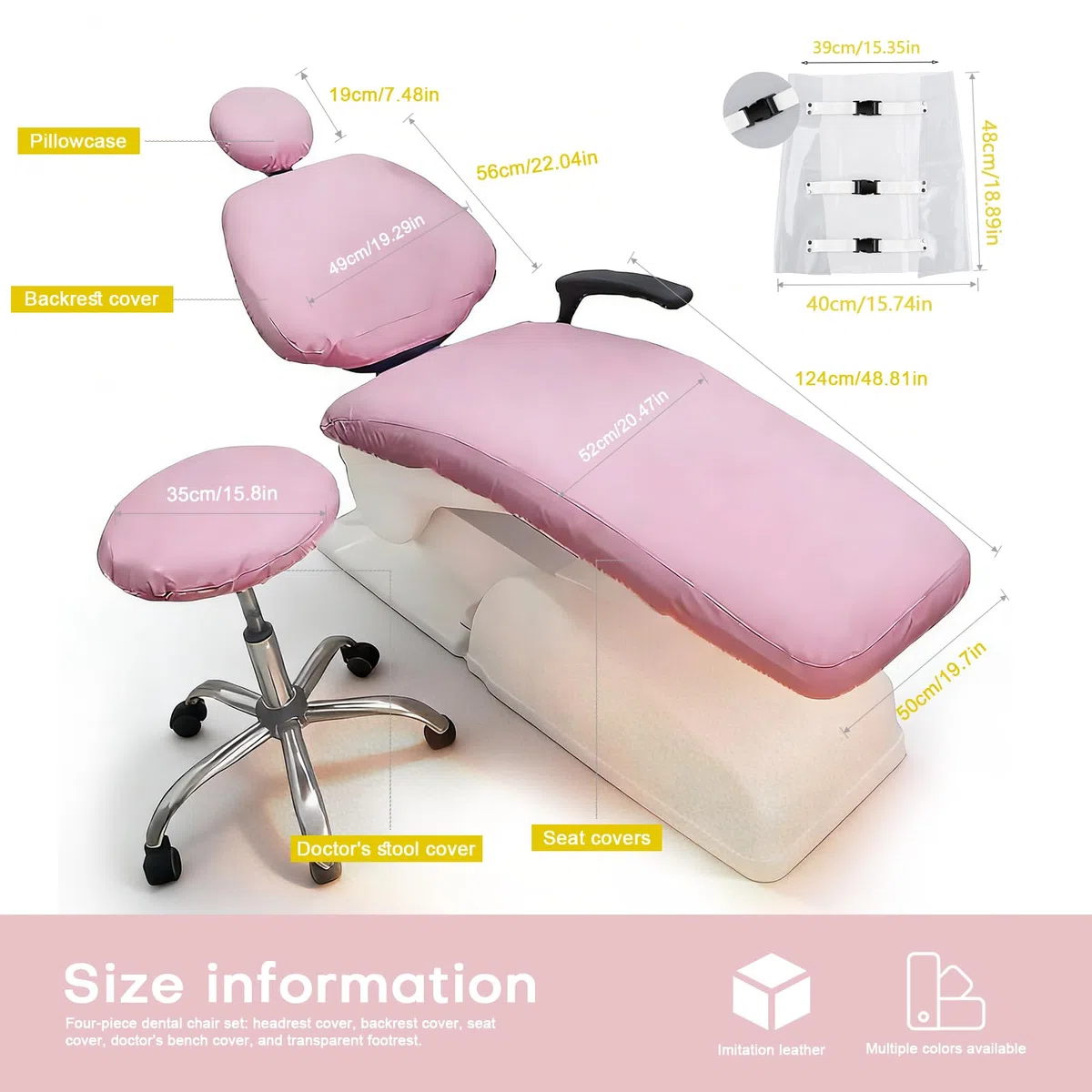 Fundas para sillones dentales, Juego de 5 Unidades de Cuero sintético para odontología, Fundas Protectoras Impermeables de Cuero sintético para sillones dentales, película compuesta(Pink)