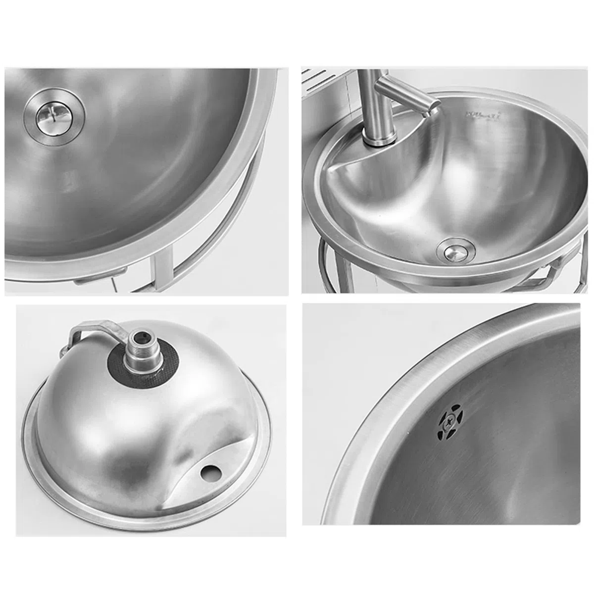 Lavabo de pared comercial, con soporte de montaje, fregadero redondo, para lavar en restaurante, cocina y hogar, acero inoxidable