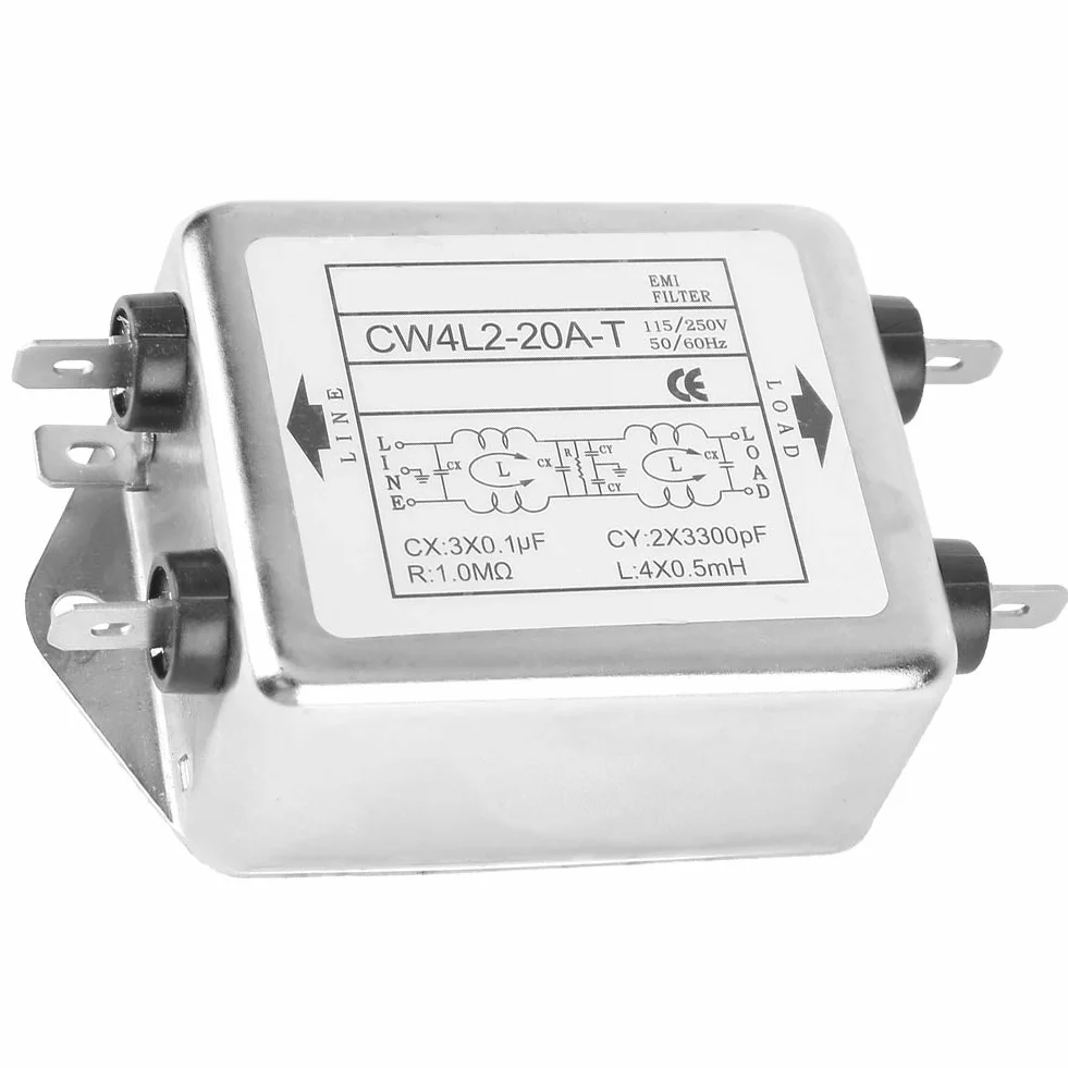 Filtro EMI de línea de alimentación CW4L2-20A-T, supresor de ruido del purificador de potencia de alto rendimiento del terminal 115V/250V 20A 50/60Hz