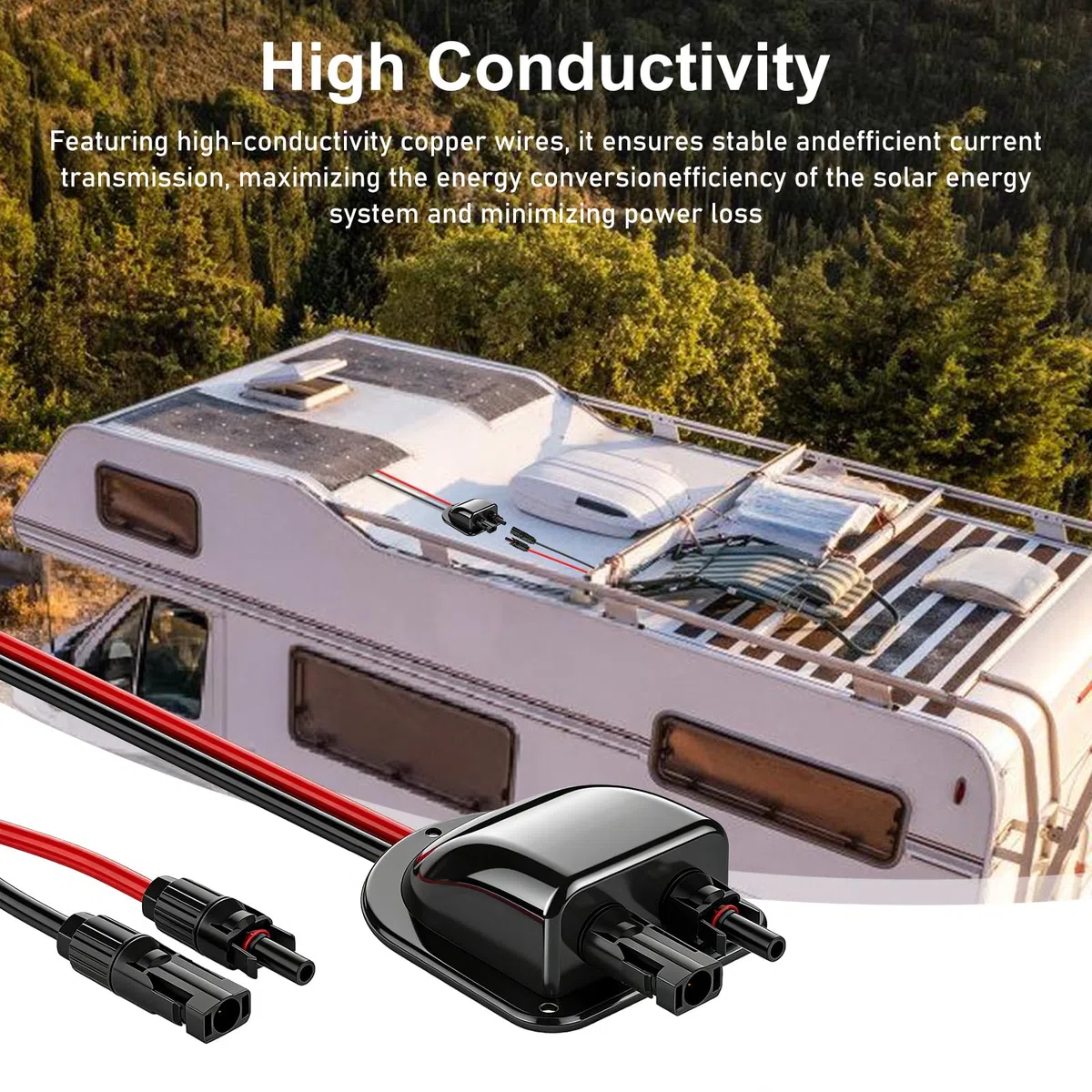 Pasacables solares para techo, impermeable, con cable solar de 3 m, 10 AWG, doble entrada de cable para instalación solar, autocaravana, barco