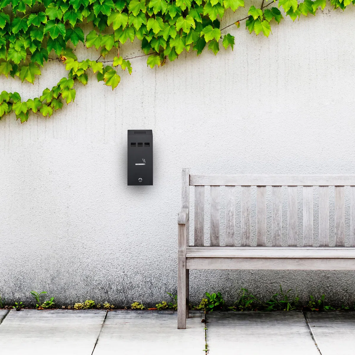 Relaxdays Cenicero de Pared para Exterior, con Cerradura, de Metal, Montaje Mural, Medidas: 32,5 x 15 x 6 cm, Negro