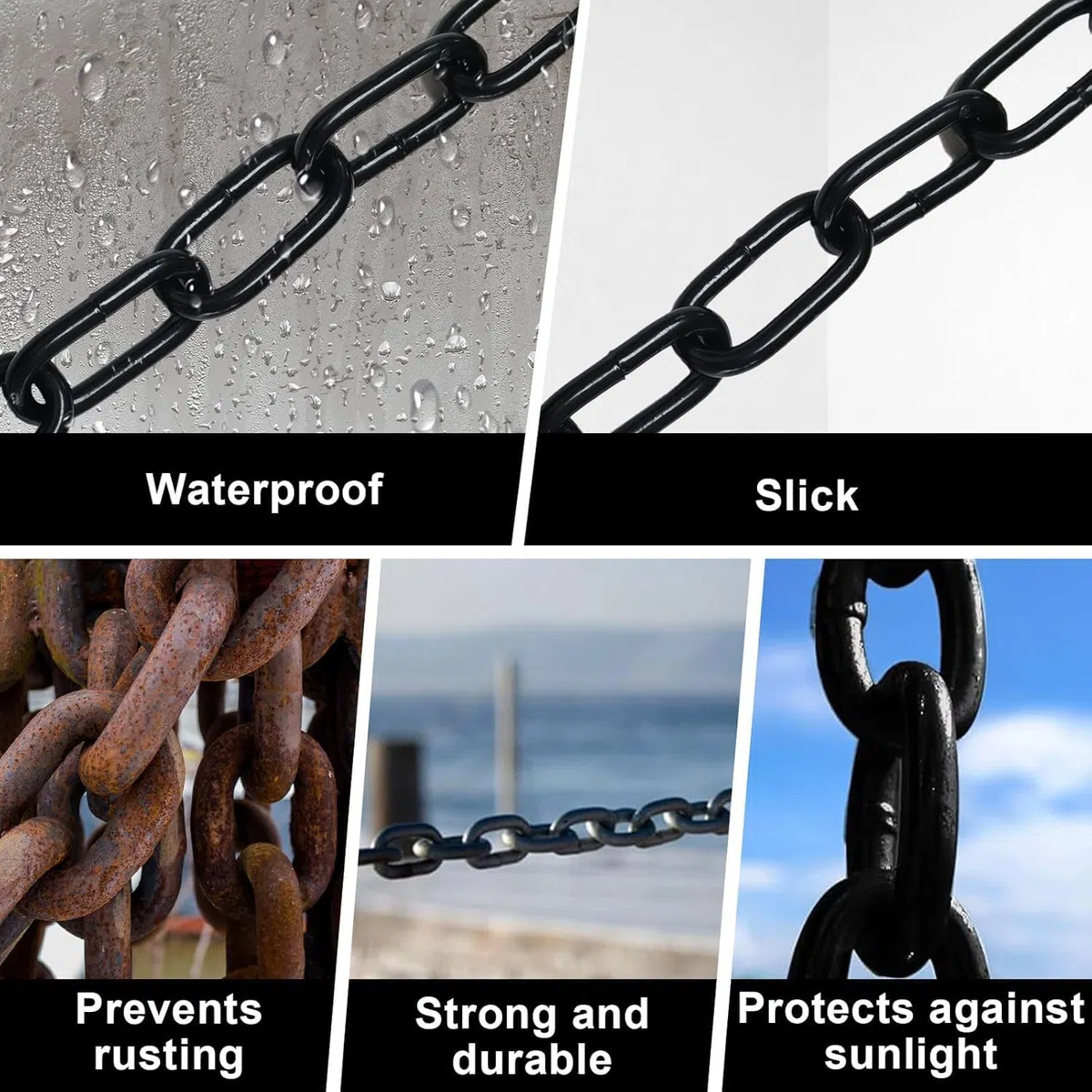 Cadena de acero al carbono de 10 m, cadena de acero de 3 mm de grosor, cadena de eslabones de metal, cadena de seguridad, cadena negra para perros, cadena de lámpara, cadena de columpio, cadena de