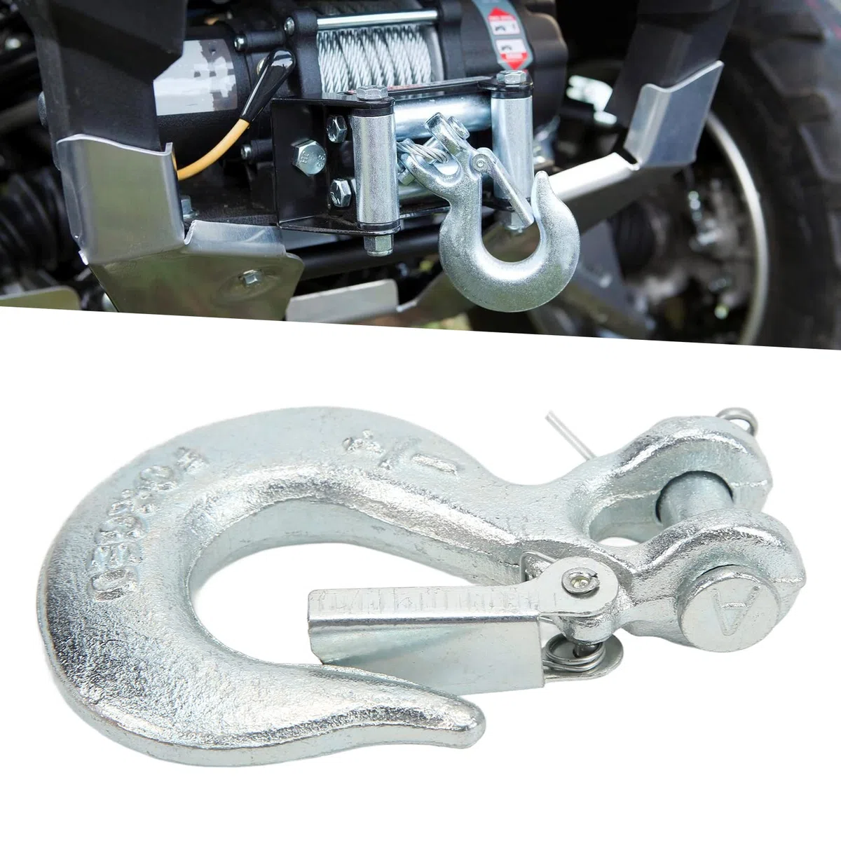 Yctze Gancho de Horquilla, Gancho Deslizante de Horquilla de 1/4 Pulgadas con Pestillo de Seguridad, Gancho de Acero Forjado G70 de Carga de 7800 Libras para Cadenas de Vehículos de Remolque de Camion