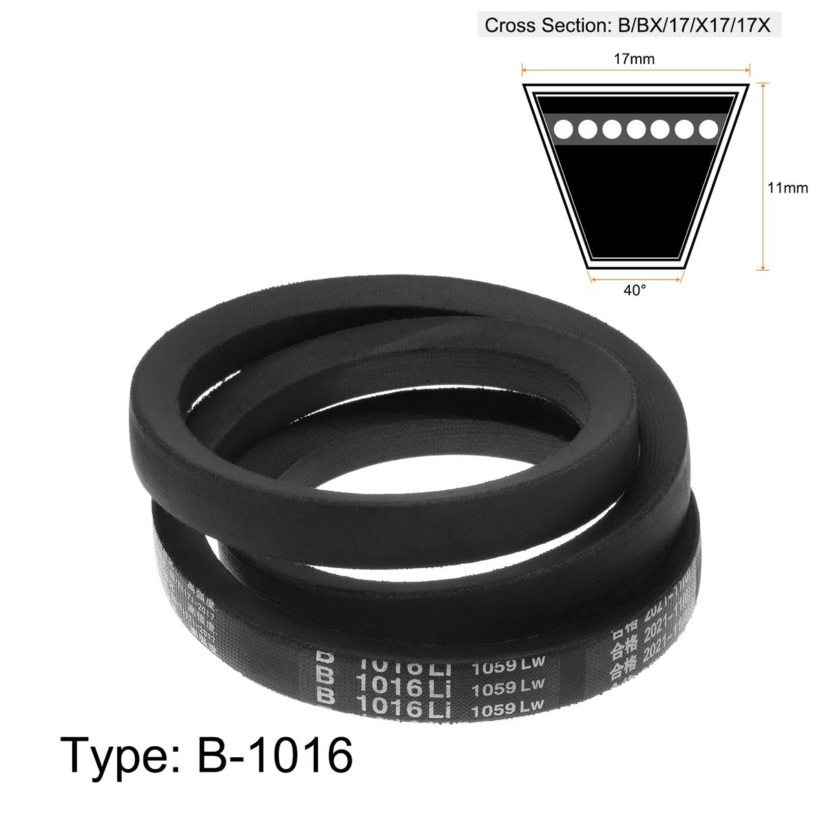 sourcing map Correa Trapezoidal B-1016 2uds, Circunferencia Interior de 1016mm/40", Ancho Superior 17mm, Correa de Transmisión de Caucho de Sección B para Transmisión de Potencia