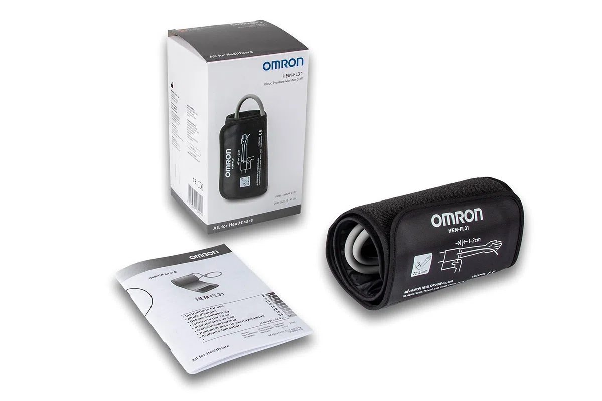 OMRON Intelli Wrap HEM-FL31-E Manguito para medidor de tensión arterial de brazo OMRON, manguito de tensiómetro, brazalate para aparato de tensión arterial, 22-42 cm