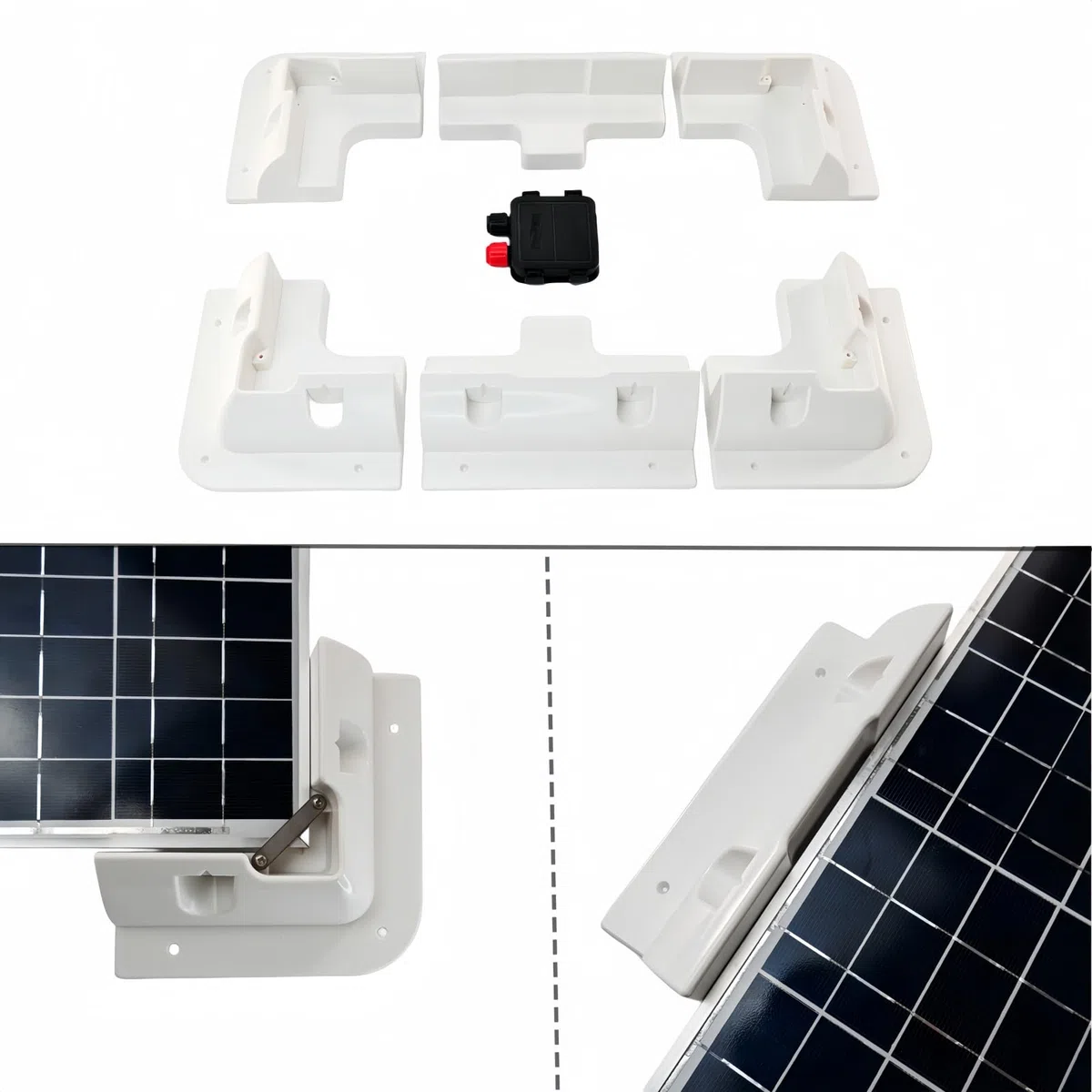 7 soportes de montaje para panel solar, sin taladros, soportes de panel solar ABS, kit de soporte para techos de RV, caravanas, vehículos, furgonetas, garajes, cobertizos, cubierta de barcos, (blanco)