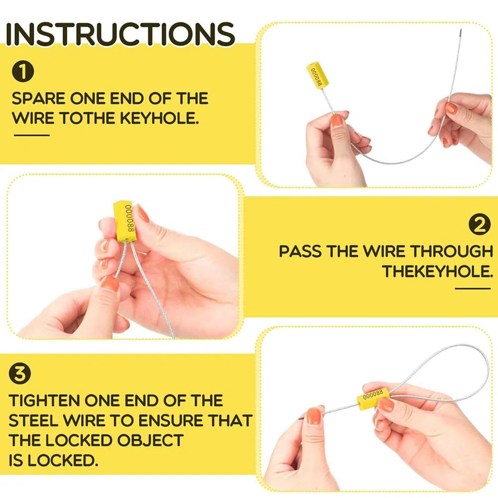 120 precintos de cable de acero, sellos de seguridad de metal, precintos de metal numerados para remolques, etiquetas de seguridad, etiquetas a prueba de manipulaciones, amarillo