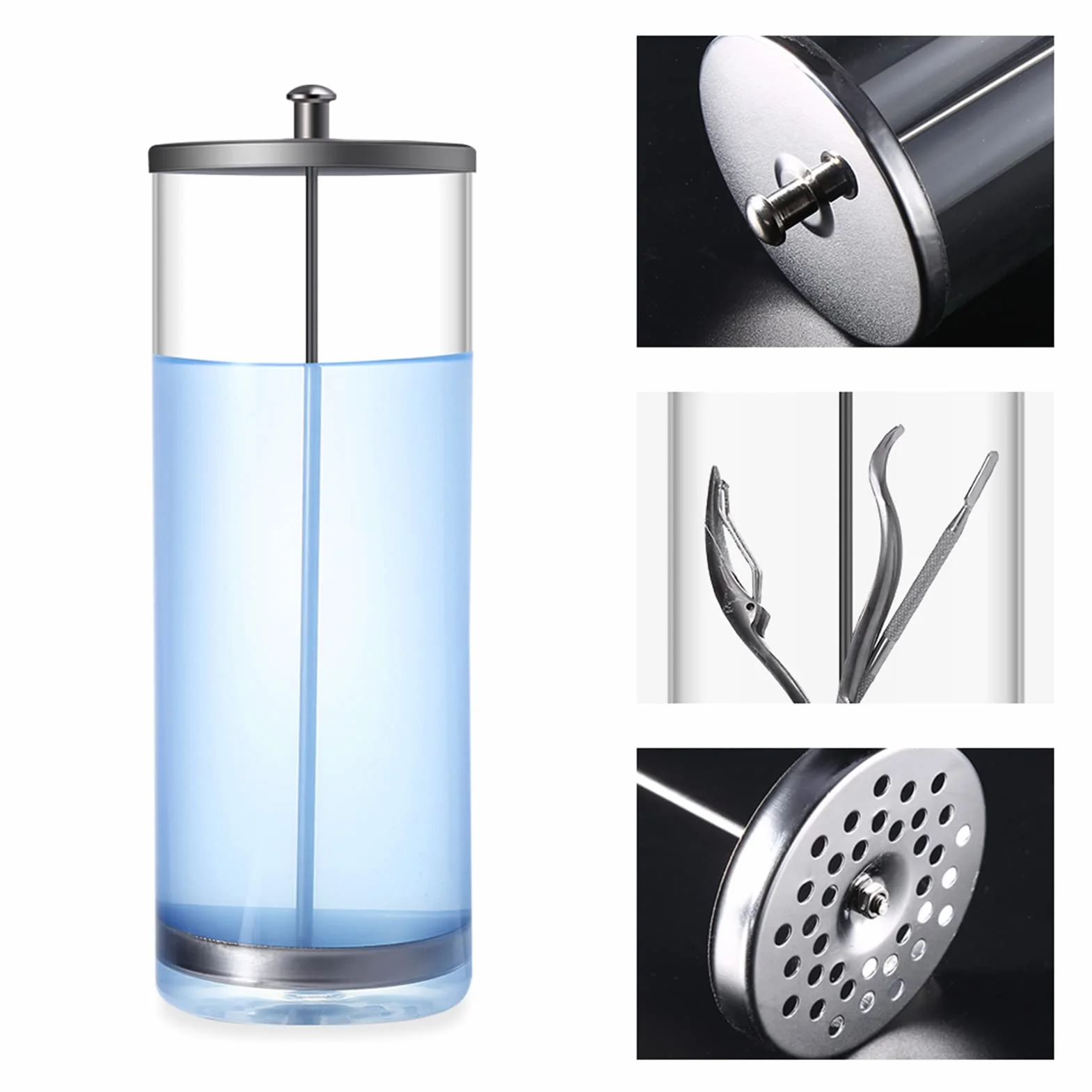 Tarro de desinfección, recipiente de esterilización, desinfectante, tarro de vidrio, herramientas de manicura para salón de belleza de 6 pulgadas